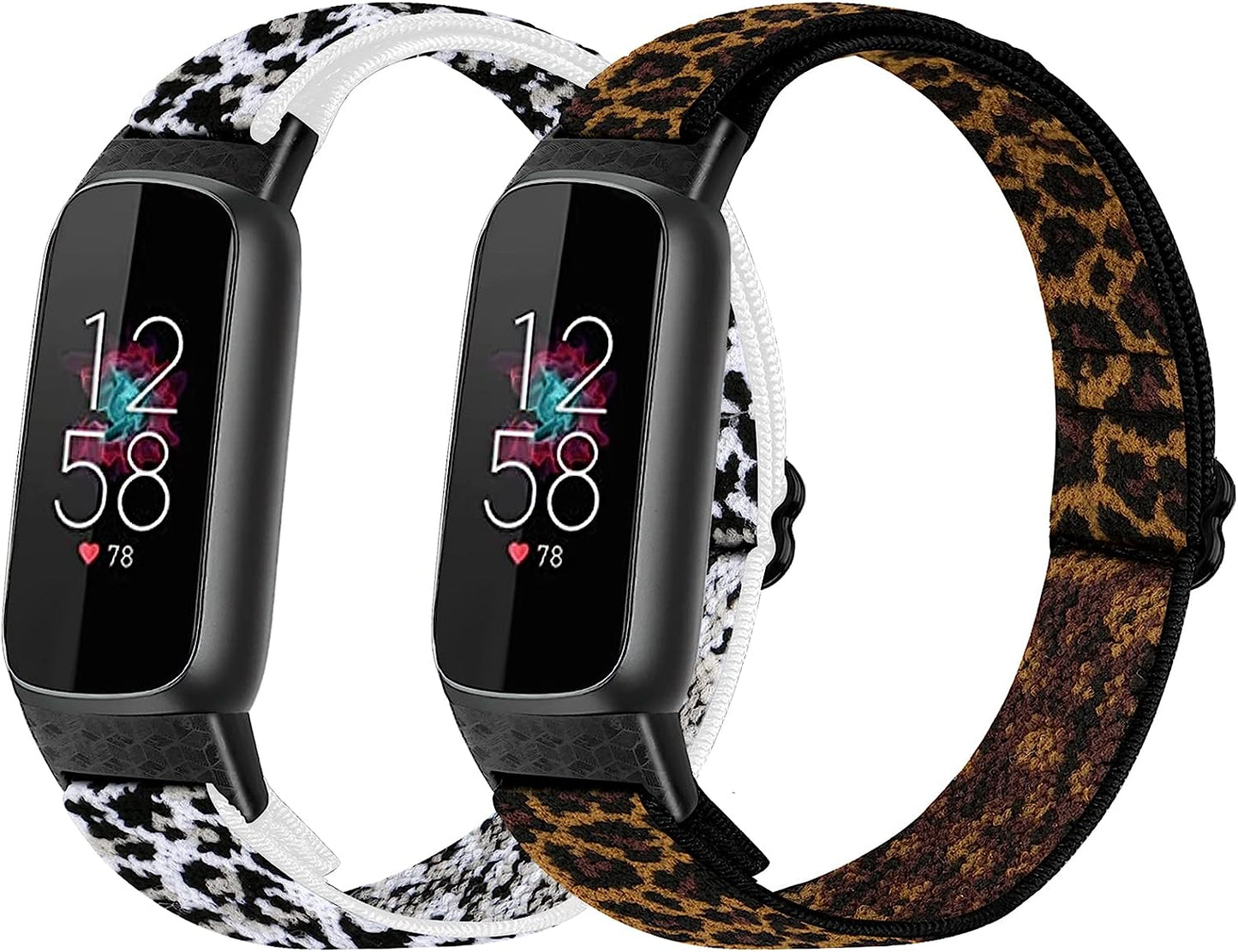 XFYELE Elastic Nylon Band Compatible with Fitbit Luxe / Special Edition,Stretchable Breathable Nylon Sport Loop Replacement Strap for Fitbit Luxe for Men Women XFYELE WhiteLeopard-YellowLeopard