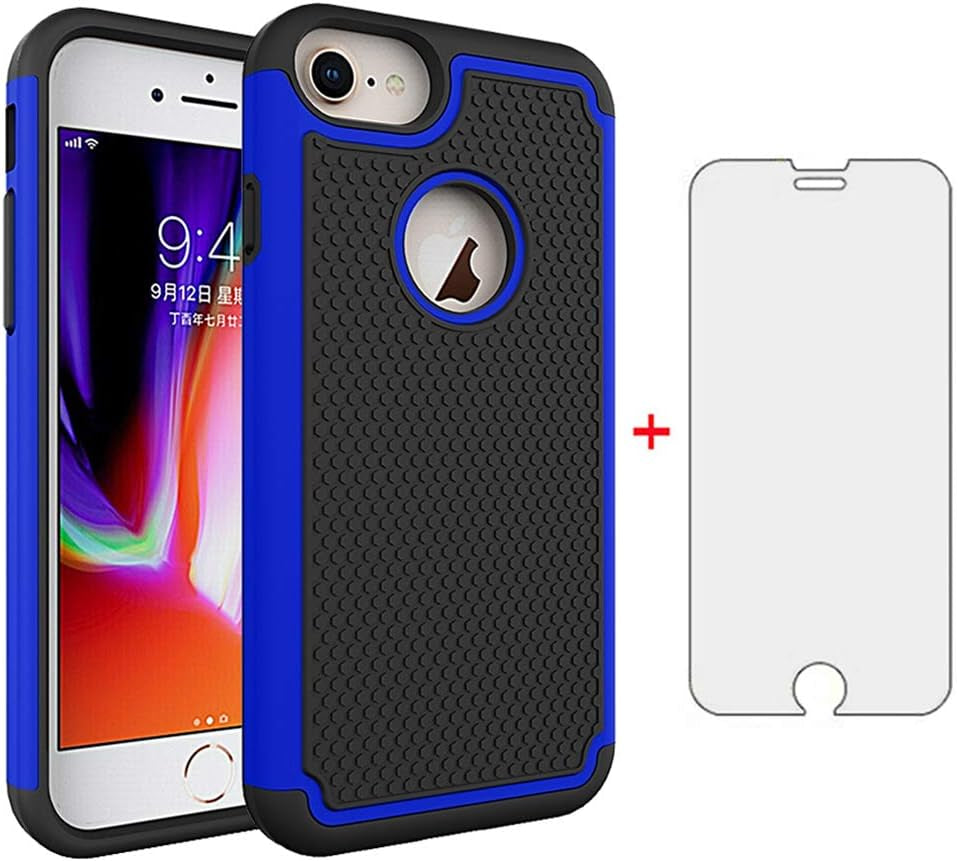 Phone Case for LG G6 with Tempered Glass Screen Protector Cover and Cell Accessories Slim Hard Hybrid Rugged Heavy Duty Silicone LGG6 Thinq LG6 Thin Q G 6 plus G6+ 6G VS988 H872 Cases Women Men Black NSS Blue