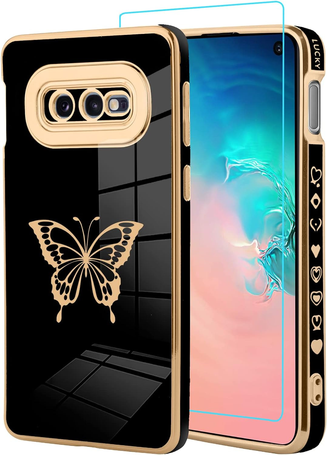 Jefonha for Samsung Galaxy Note 20 Ultra 6.9 Inch Plating Cute Butterflies Cover with Screen Protector Cute Side Pattern Soft TPU Shockproof Full Camera Lens Protection Electroplated Case - Black Jefonha Samsung Galaxy S10E Samsung Galaxy S10E 5.8 Inch