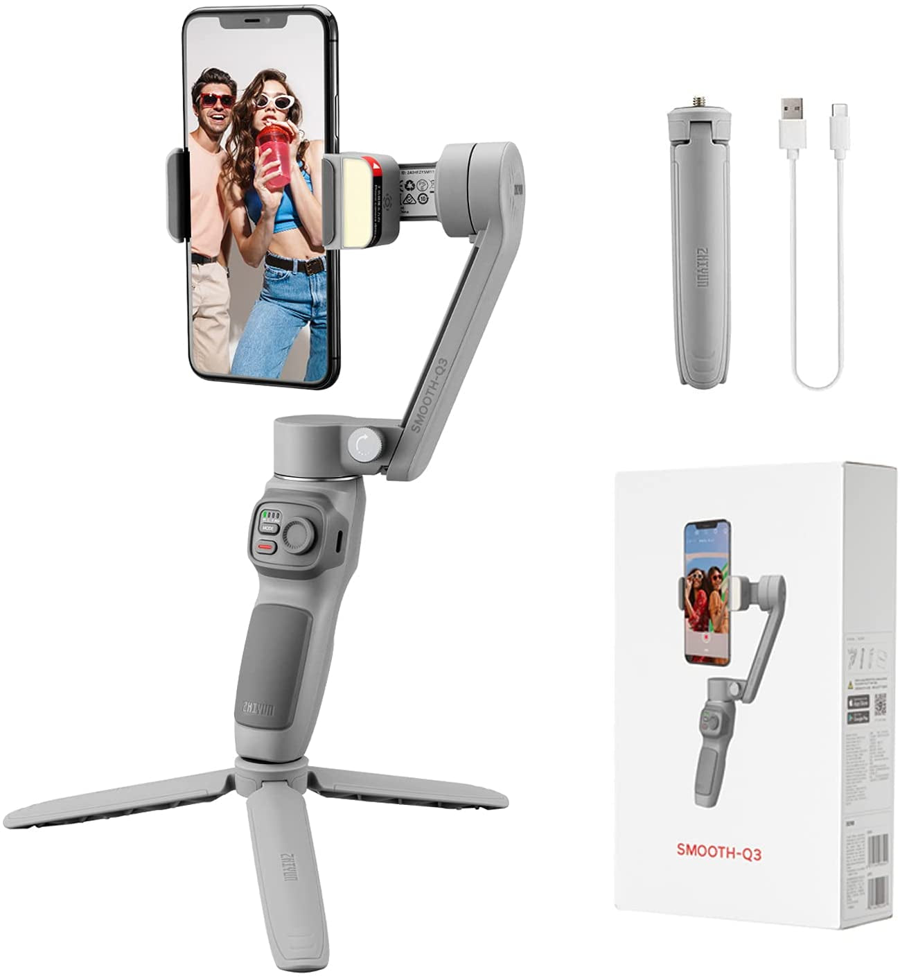 Zhiyun Smooth Q3 Combo, 3-Axis Gimbal Stabilizer for Smartphone Foldable Phone Gimbal with Light Auto Inception Dolly-Zoom Time-Lapse Handheld Stabilizer, Gimbal Bag ZHIYUN Standard