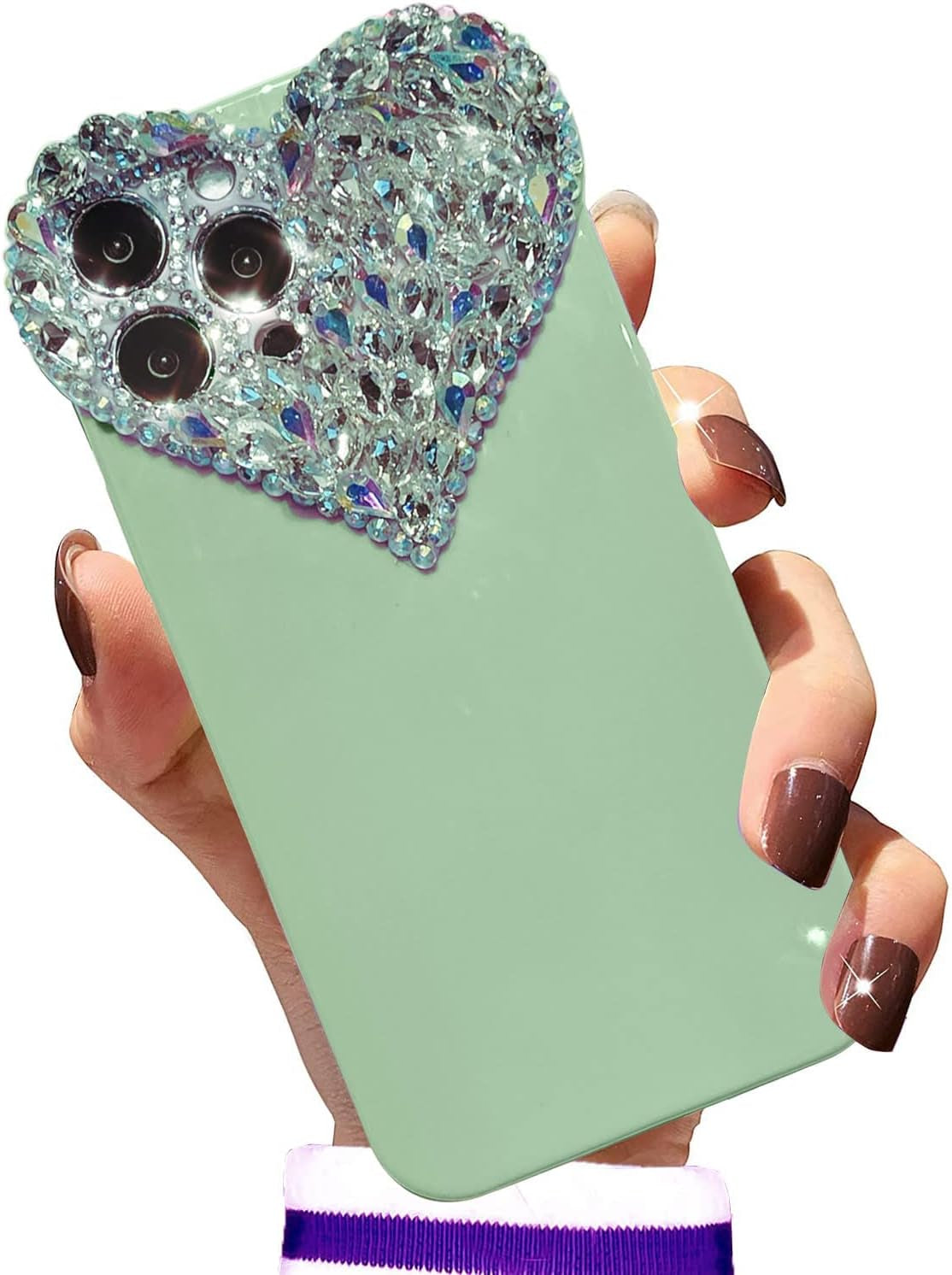 ENYTDMO for Iphone 14 Luxury Shiny Crystal Rhinestone Diamond Case, 3D Glitter Sparkle Bling Case for Women Girls, Cute Aesthetic Heart Gems Soft TPU Case Cover for Iphone 14 6.1'' ENYTDMO Green Iphone 14 Pro