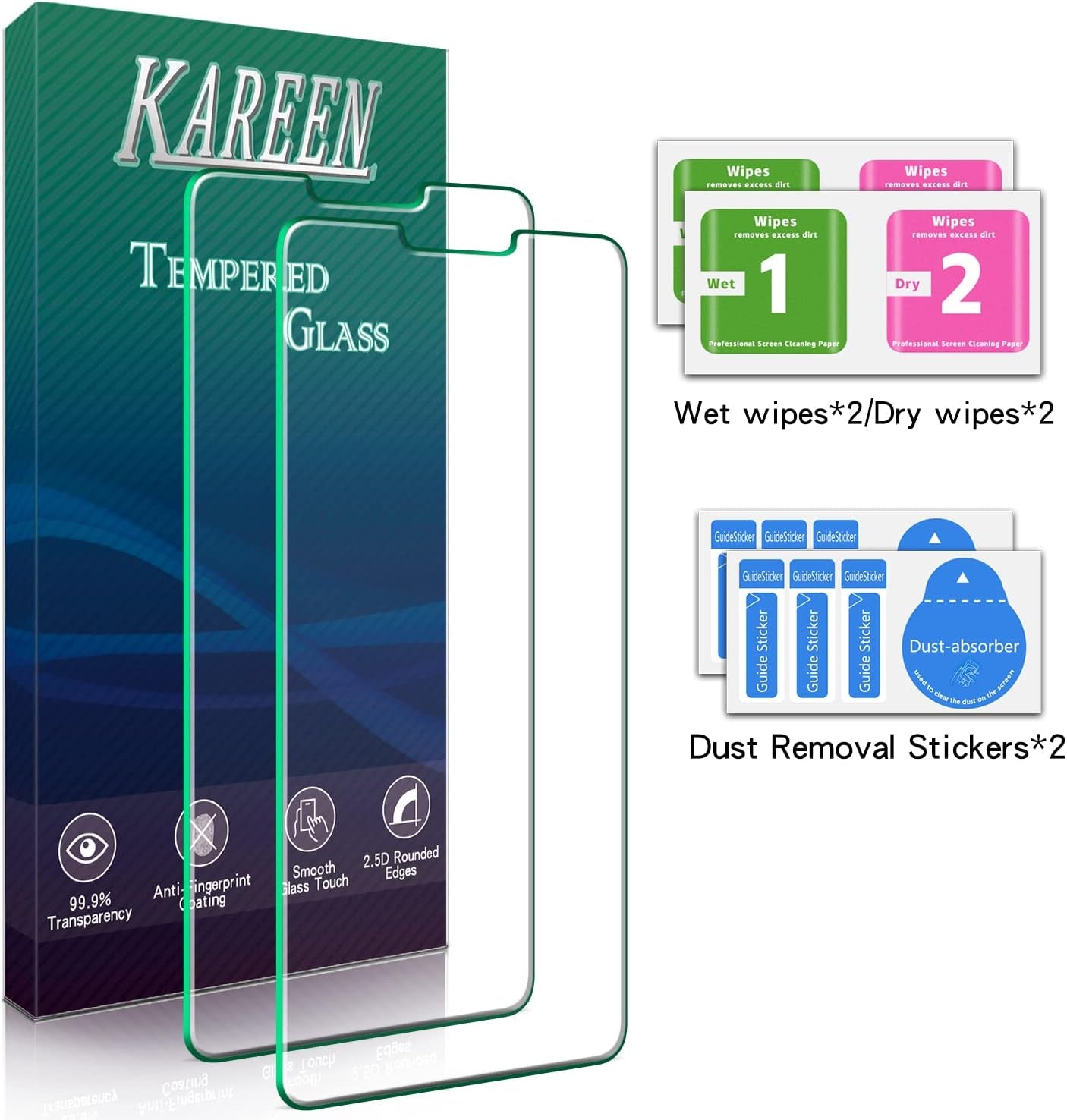 KAREEN (2 Pack Screen Protector Designed for LG G7 Thinq Tempered Glass, anti Scratch, Bubble Free, Case Friendly, 9H Hardness KAREEN