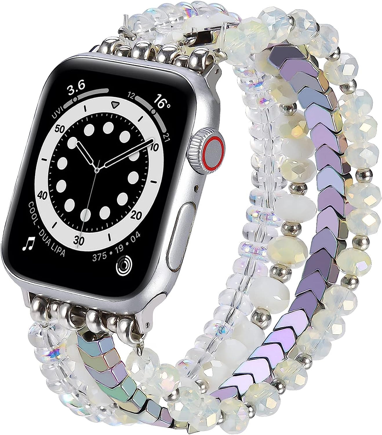 MOFREE Beaded Bracelet Compatible for Apple Watch Band 38Mm 40Mm 41Mm 42Mm 44Mm 45Mm Women,Fashion Handmade Elastic Stretch Strap for Iwatch Series SE 8 7 6 5 4 3 2 1 MOFREE Iridescence 42mm/44mm/45mm-M/L(6"-6.9")