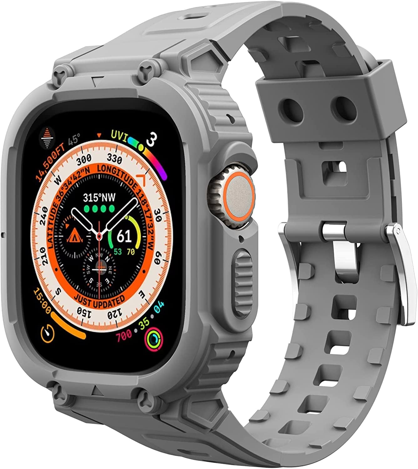 Fintie Compatible with Apple Watch Ultra 49Mm (2022 Release) Band with Bumper Case, Rugged Men Sport Bands with Protective Cover Compatible with Iwatch Ultra 49Mm Accessories FINTIE Gray 49mm