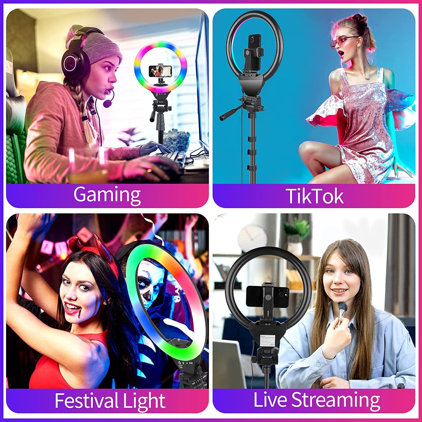 Torjim 12" RGB Ring Light with 67" Tripod Stand, Selfie Ring Light with Phone Holder & Wireless Remote, 3 CCT Modes & 12 Color Modes LED Ring Light for Selfie/Makeup/Tiktok/Youtube Torjim