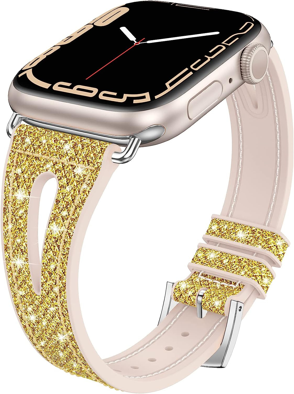 Goton Bling Band for Apple Watch Bands 49Mm 45Mm 44Mm 42Mm 41Mm 40Mm 38Mm Ultra Series 8 7 6 5 4 3 2 1 SE, Women Glitter Silicone Strap Accessories Designed for Iwatch All Series Yin-Goton Gold 42/44/45/49mm