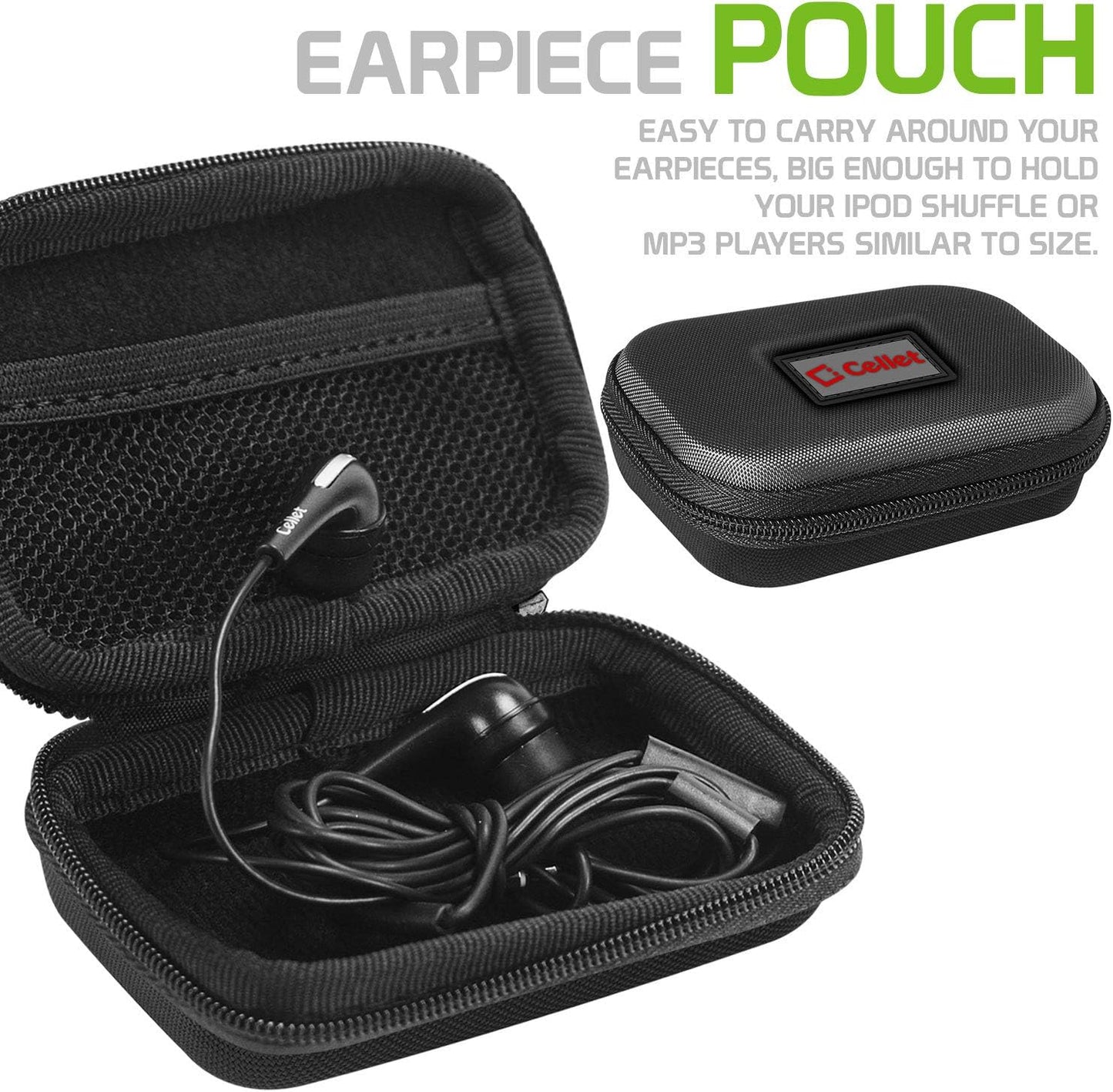 Cellet Portable Travel Compact EVA Case Compatible for Apple Air Pods Air Pods Pro 2, Air Pod, Bose Earbuds Galaxy Buds2 Pro, Buds Live, Wired Ear Pieces, Charging Cables Cellet