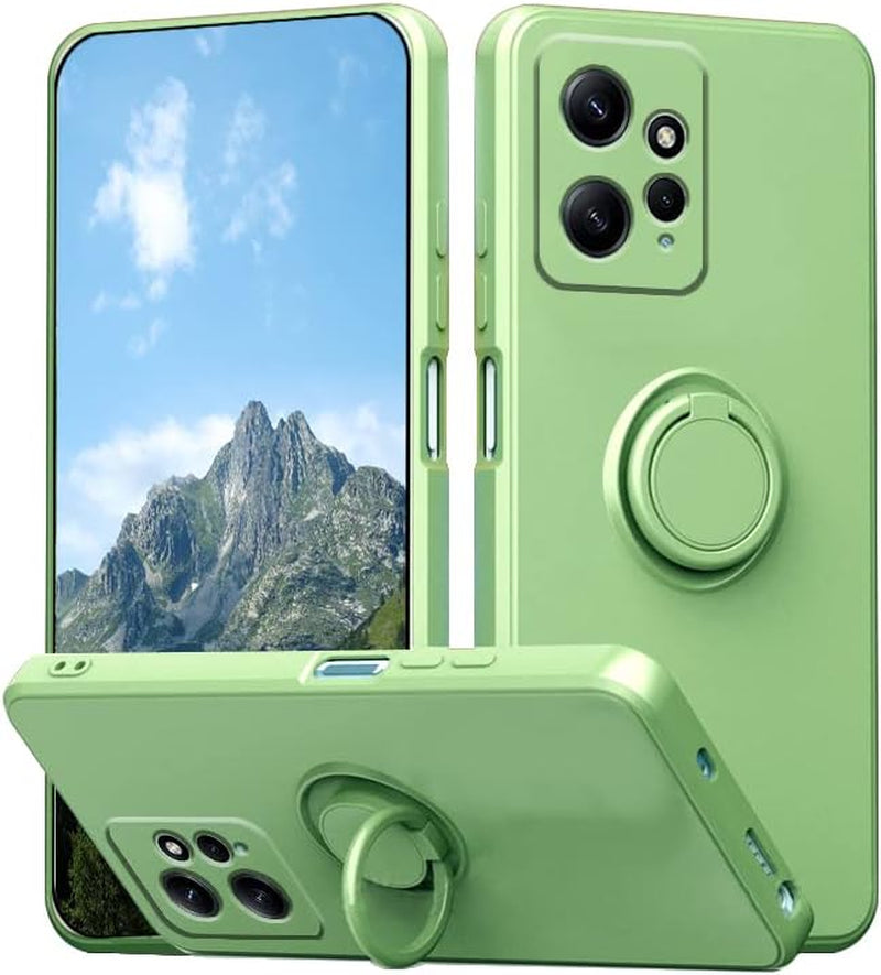 Wousunly Compatible with Redmi Note 12 4G Case with Ring Kickstand Green, Xiaomi Redmi Note 12 4G Phone Case Silicone Liquid with Soft Microfiber Lining Slim Shockproof Protective Cover (Black) Wousunly Green