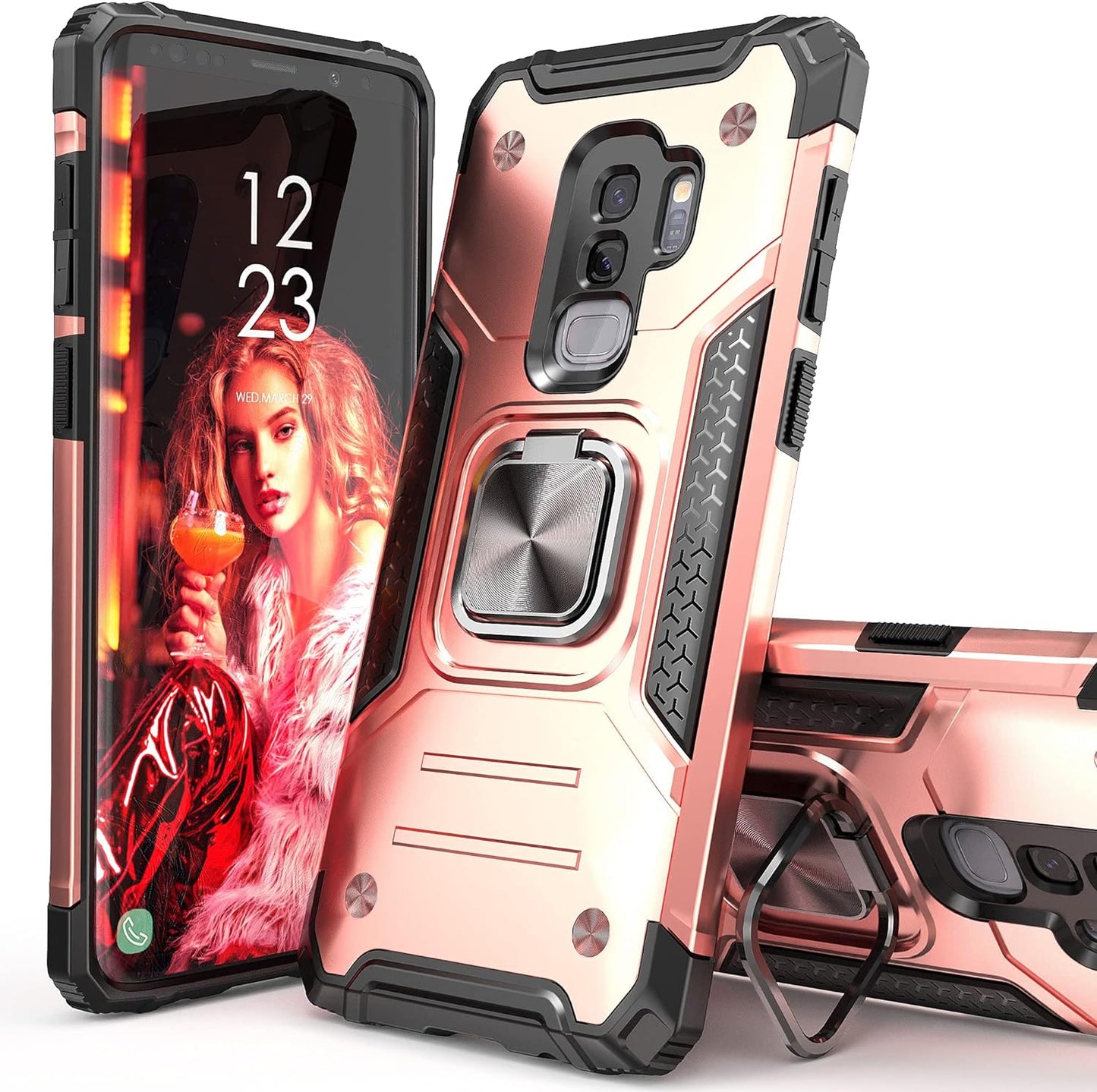 Idystar Galaxy S9 plus Case, Hybrid Drop Test Cover with Car Mount Kickstand Slim Fit Shockproof Protective Phone Case for Samsung Galaxy S9 Plus, Red IDYStar Rose Gold