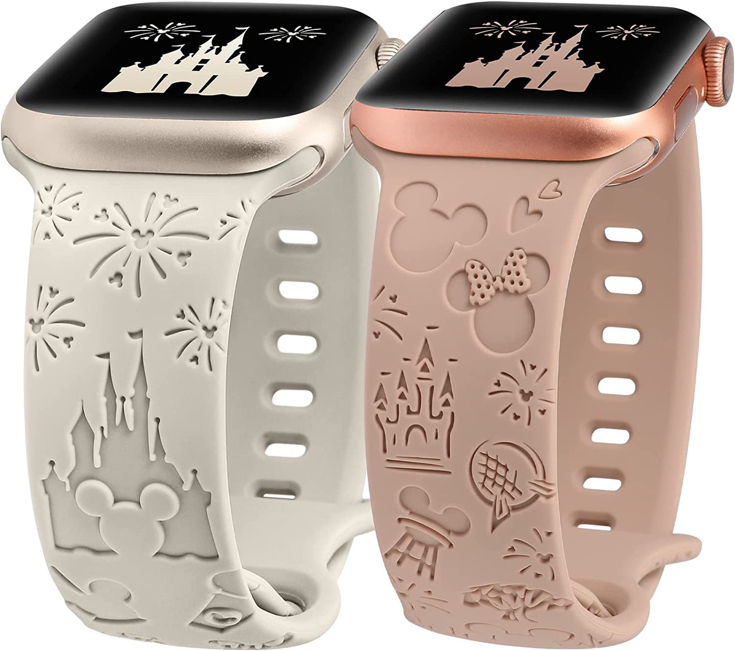 Girovo 2 Packs Cartoon Engraved Bands Compatible with Apple Watch Bands 38Mm 40Mm 41Mm 44Mm 45Mm 42Mm 49Mm Women, Cute Anime Designer Soft Silicone Strap for Iwatch Series 8/7//6/5/4/3/2/1/Se/Ultra Girovo Starlight & Milk Tea 42/44/45/49mm