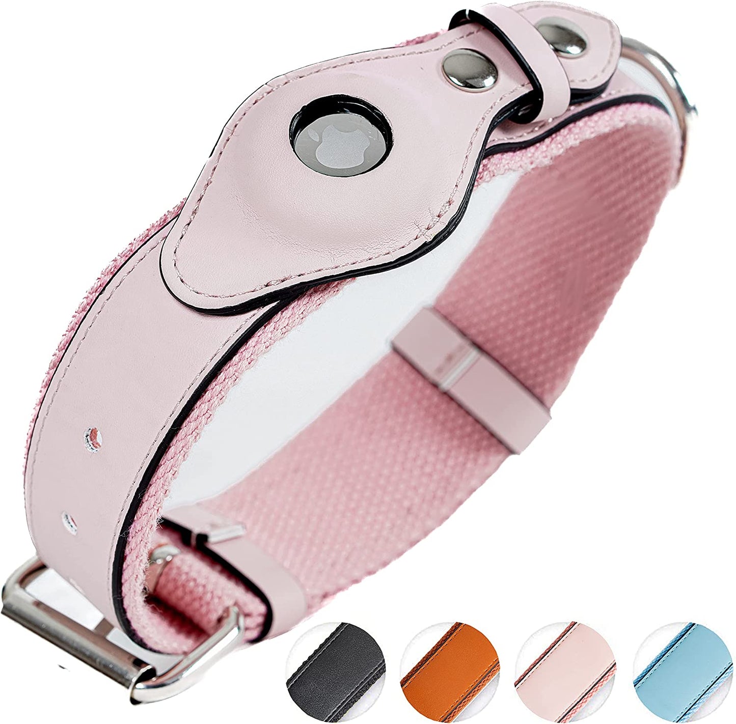 Safe Paws Airtag Dog Collar Holder - Our Adjustable Air Tag Dog Collar Holder Fits Small Medium and Large Dogs - Use Our Elegant PU Leather Dog Airtag Collar to Quickly Locate Your Dog (Small, Brown) Safe Paws Pink Large