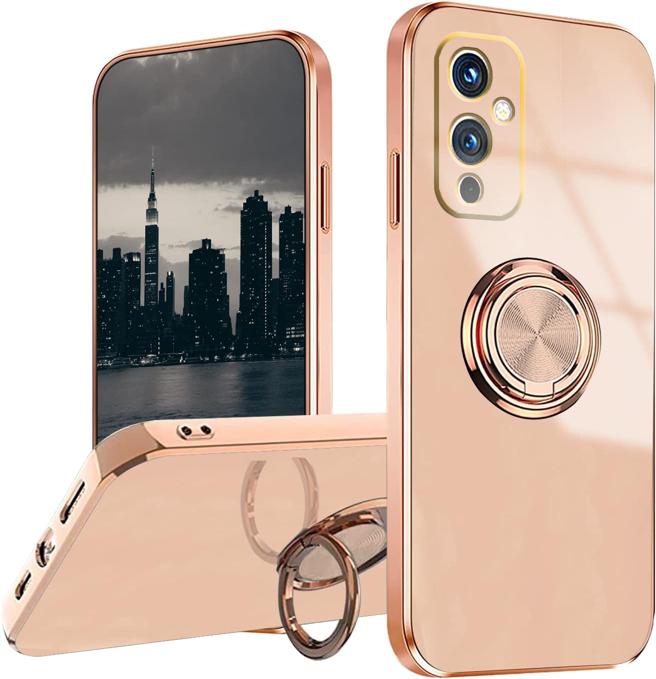 Jancyu Compatible with Oneplus 9 Case, Phone Case for One plus 9 Cute Silicone Protective Fundas with 360 Degrees Magnetic Life Holder Bracket Mobile Caver (Grey) Jancyu Pink