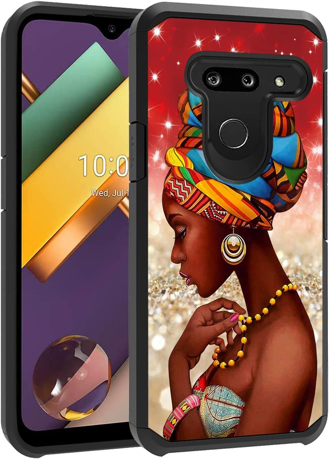 FQTBCEARI Case for LG G8 Thinq/Lg G8S Thinq/Lg G8, 2 in 1 Hybrid Hard PC & Soft Silicone Heavy Duty Dual Layer Shockproof Full-Body Protection Case - Black Dog Labrador chatham Red Glitter African Women