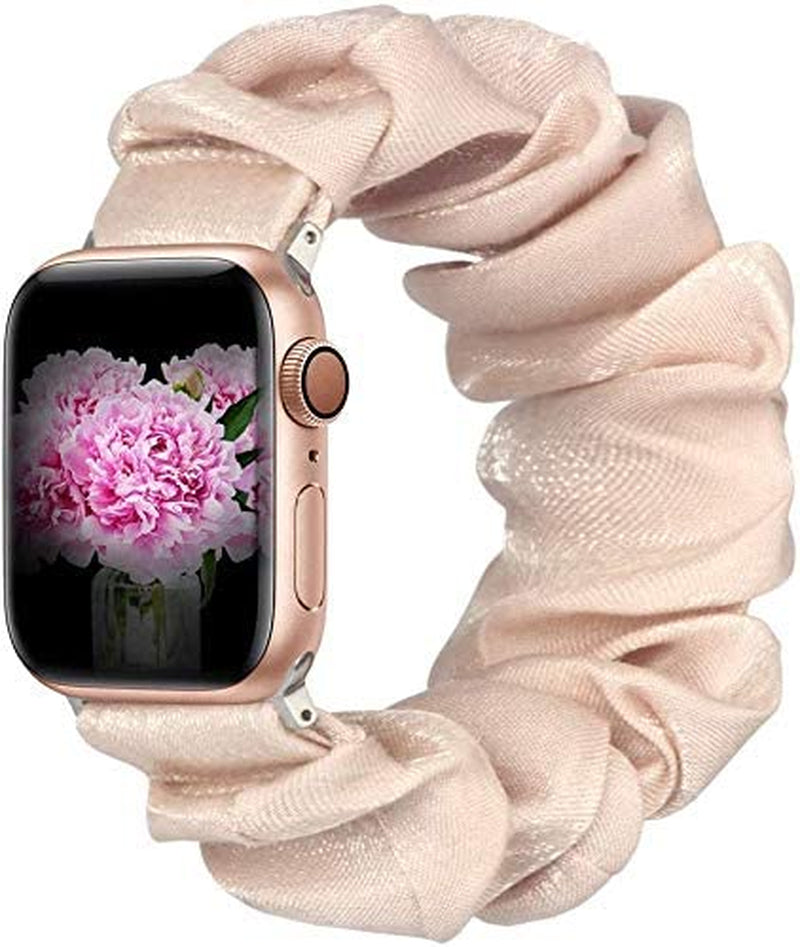 BMBMPT Scrunchie Elastic Watch Band Compatible with Apple Watch Band 38Mm 40Mm 41Mm 42Mm 44Mm 45Mm Cloth Soft Pattern Printed Fabric Wristband for Iwatch Series 8 7 6 5 4 3 2 1 SE BMBMPT Bright pink 38mm/40mm/41mm Small size
