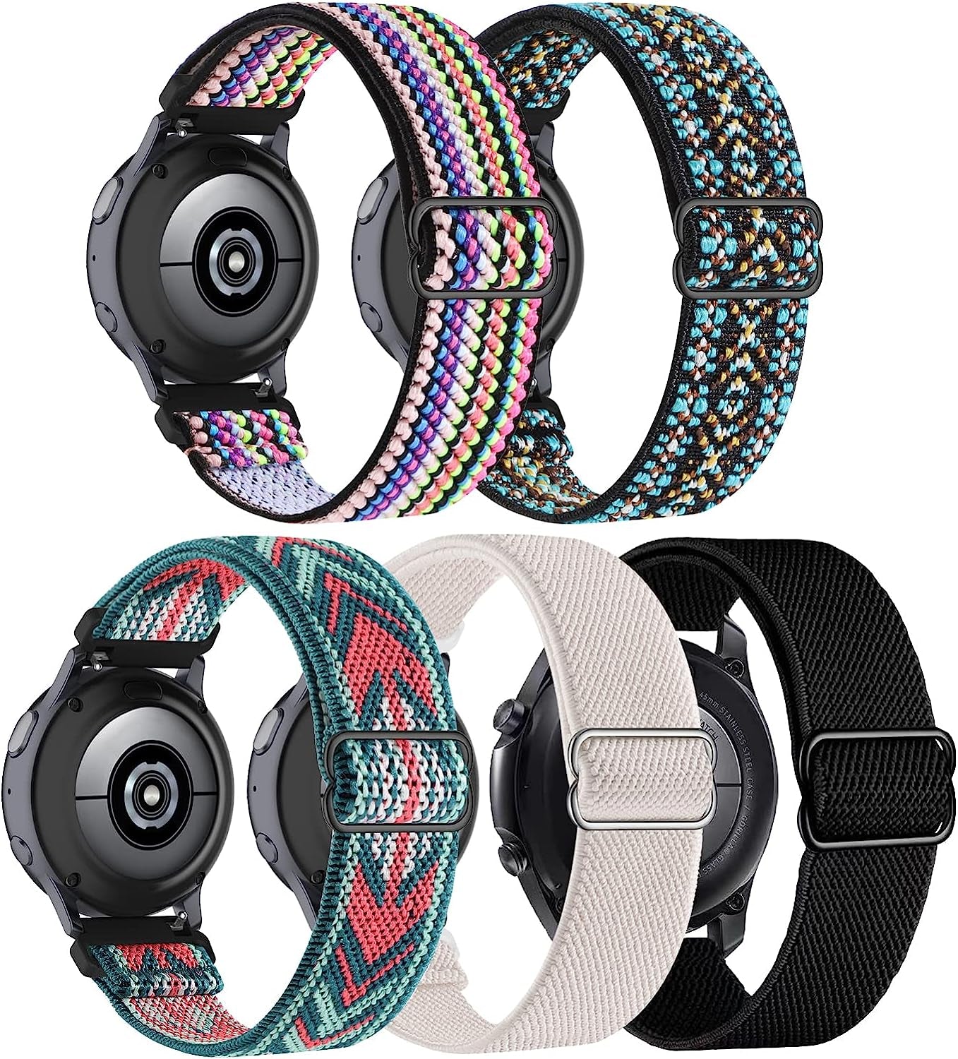 AHXLL 22Mm Watch Bands Compatible with Samsung Galaxy Watch 3 45Mm Band/Galaxy Watch 46Mm/ Gear S3 Frontier, Sport Loop Stretchy Nylon Wristband for Men Women, 5 Packs AHXLL Boho+Starlight+Diamond+Green Arrow+Black