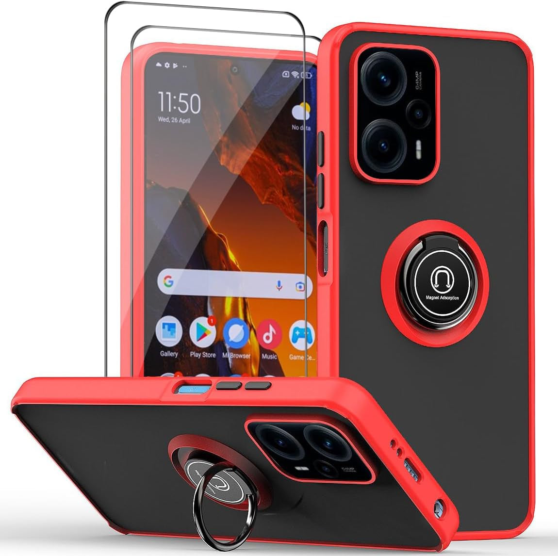 QUIETIP Case Compatible with Xiaomi Poco F5 5G with Screen Protector,Tpu + Hard PC Shockproof Magnetic Ring Car Mount Holder Bumper Cover,Blue QUIETIP Red 6.67 Inches
