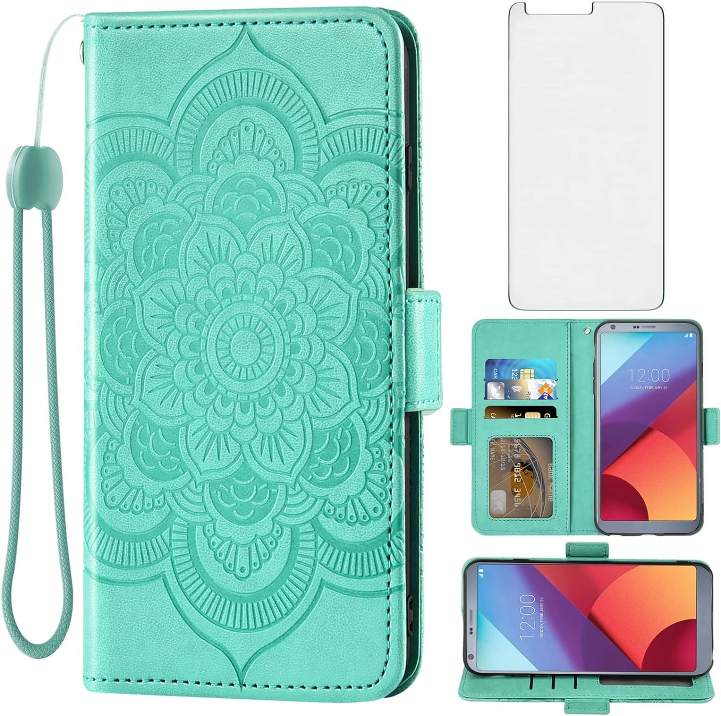 Asuwish Compatible with LG G6 Wallet Case and Tempered Glass Screen Protector Leather Flip Card Holder Stand Cell Phone Cover for LGG6 Thinq LG6 Thin Q G 6 plus G6+ 6G VS988 H872 Women Men Purple Asuwish Green