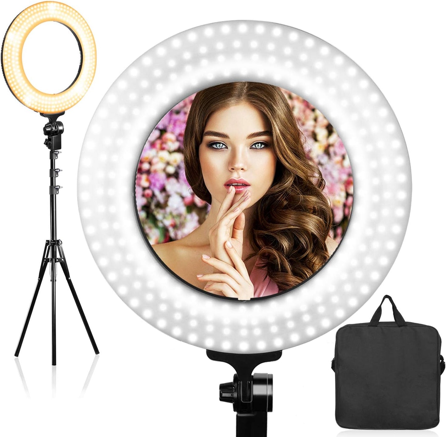 EACHPOLE 18 Inch Makeup Room Ring with Tripod Stand, LED Dual Color Continuous Lighting for Charming Eyes and Beauty Facial Shoot, Salons Beauty Shop Selfie Light Stand, APL2319 EACHPOLE 14 Inch
