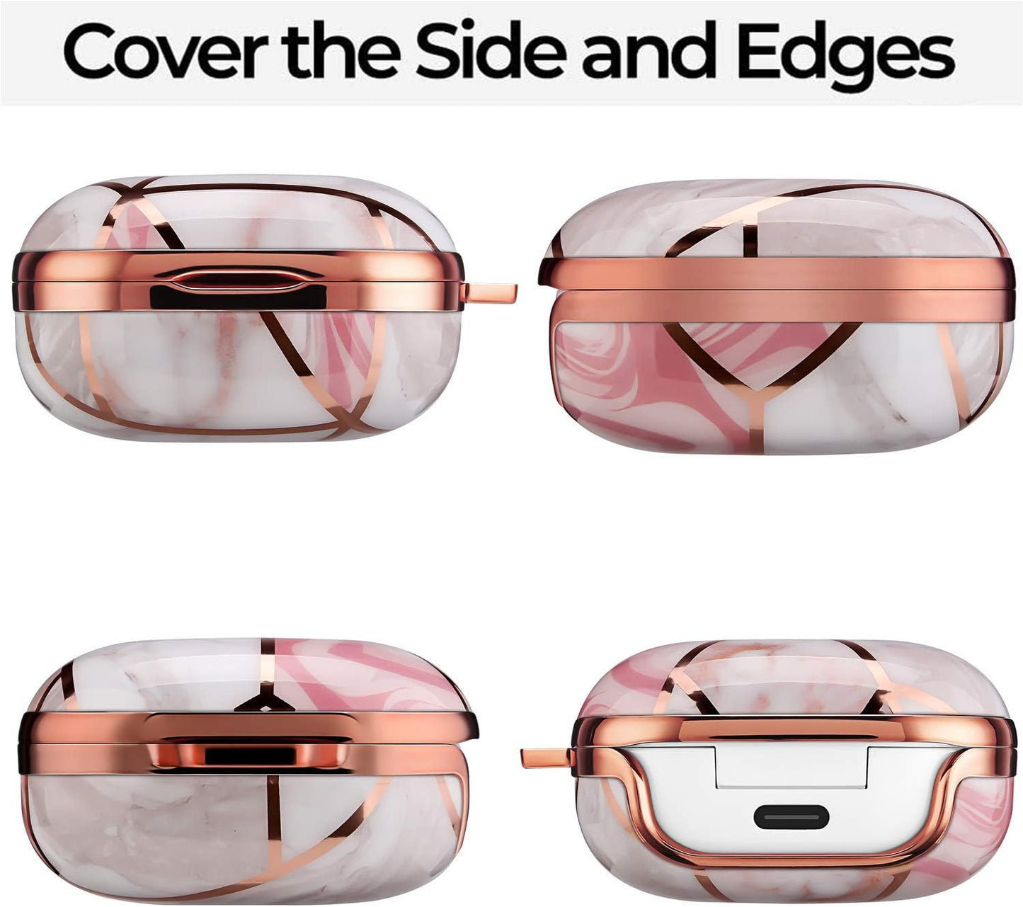 BAISRKE Cute Galaxy Buds Live Case Cover, Shiny Chrome Geometric Marble Case with Keychain Full Protective Shockproof Hard Case Cover for Samsung Galaxy Buds Live/Galaxy Buds Pro - Pink BAISRKE