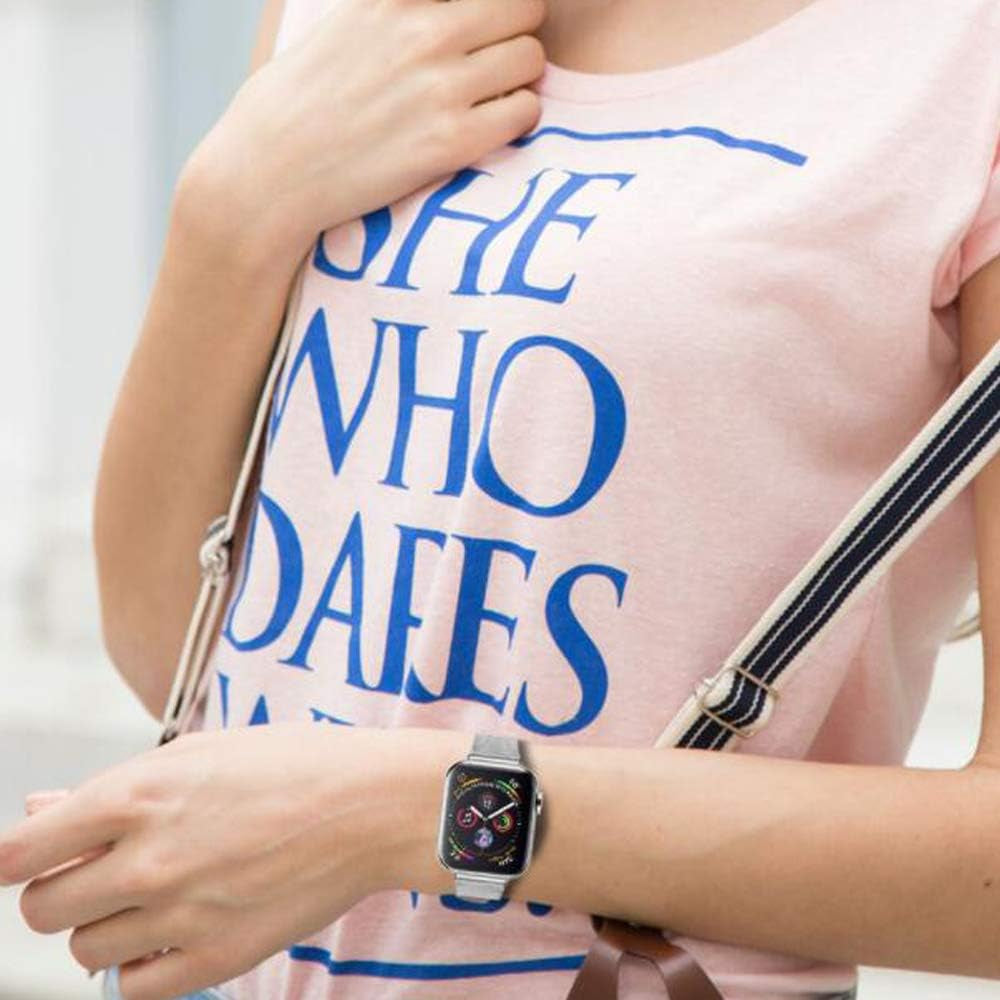 ROSAUI for Apple Watch Band 38Mm 40Mm 42Mm 44Mm Stainless Steel Metal Soft Flexible Slim Watchband Replacement Wristband Metal Strap Iwatch Bands Series 6 5 4 3 2 1/SE ROSAUI