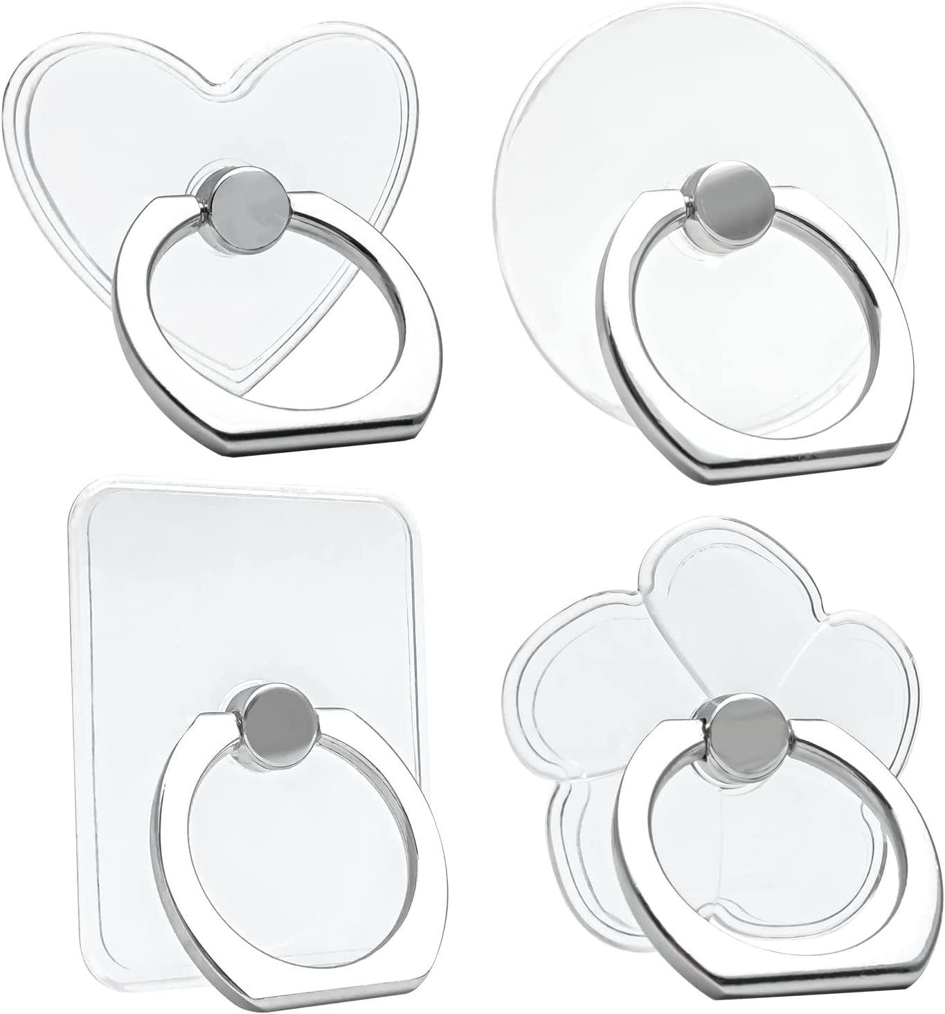 WOGROO Cell Phone Ring Holder Stand Compatible All Mobile Phones or Phone Cases, Transparent Phone Ring Holder Finger Kickstand 360°Degree Rotation Clear Phone Ring Grip, 2 Silver WOGROO Silver-4