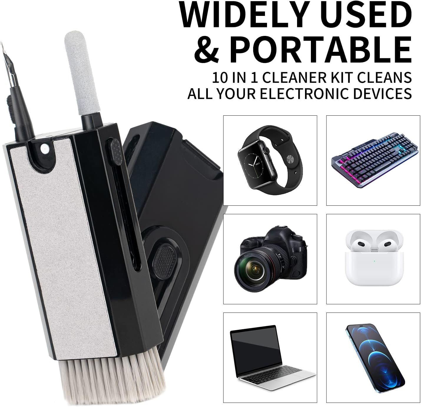 8 in 1 Cleaner Kit for Airpods Earbuds - Keyboard Cleaning Kit, Keyboard Cleaner, Laptop Screen Cleaner with Cloth, Electronic Cleaner for Airpods Pro/Laptop/Phone/Computer/Screen (Black) FLORA GUARD