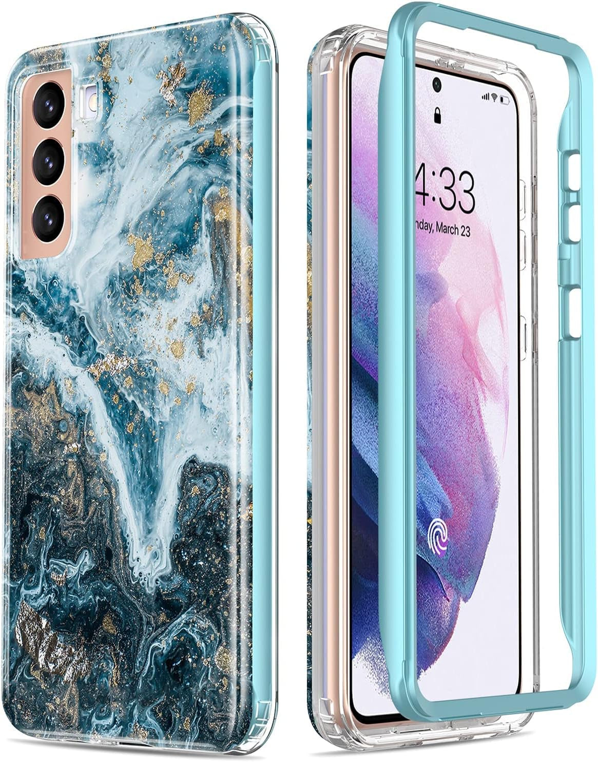 Esdot for Samsung Galaxy S21 plus Case,Military Grade Passing 21Ft Drop Test,Rugged Cover with Fashionable Designs for Women Girls,Protective Phone Case for Galaxy S21 plus 6.7" Colorful Painting Esdot Opal Marble Teal