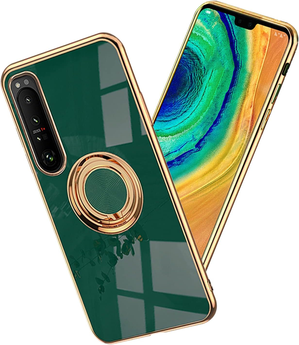 Yarxiawin Compatible with Sony Xperia 1 III Case Ring Holder Magnet Silicone, Sony Xperia 1 III Phone Case Silicone Thin White Cover Black 360° Rotatable Metal Kickstand (Black) Yarxiawin Dark Green