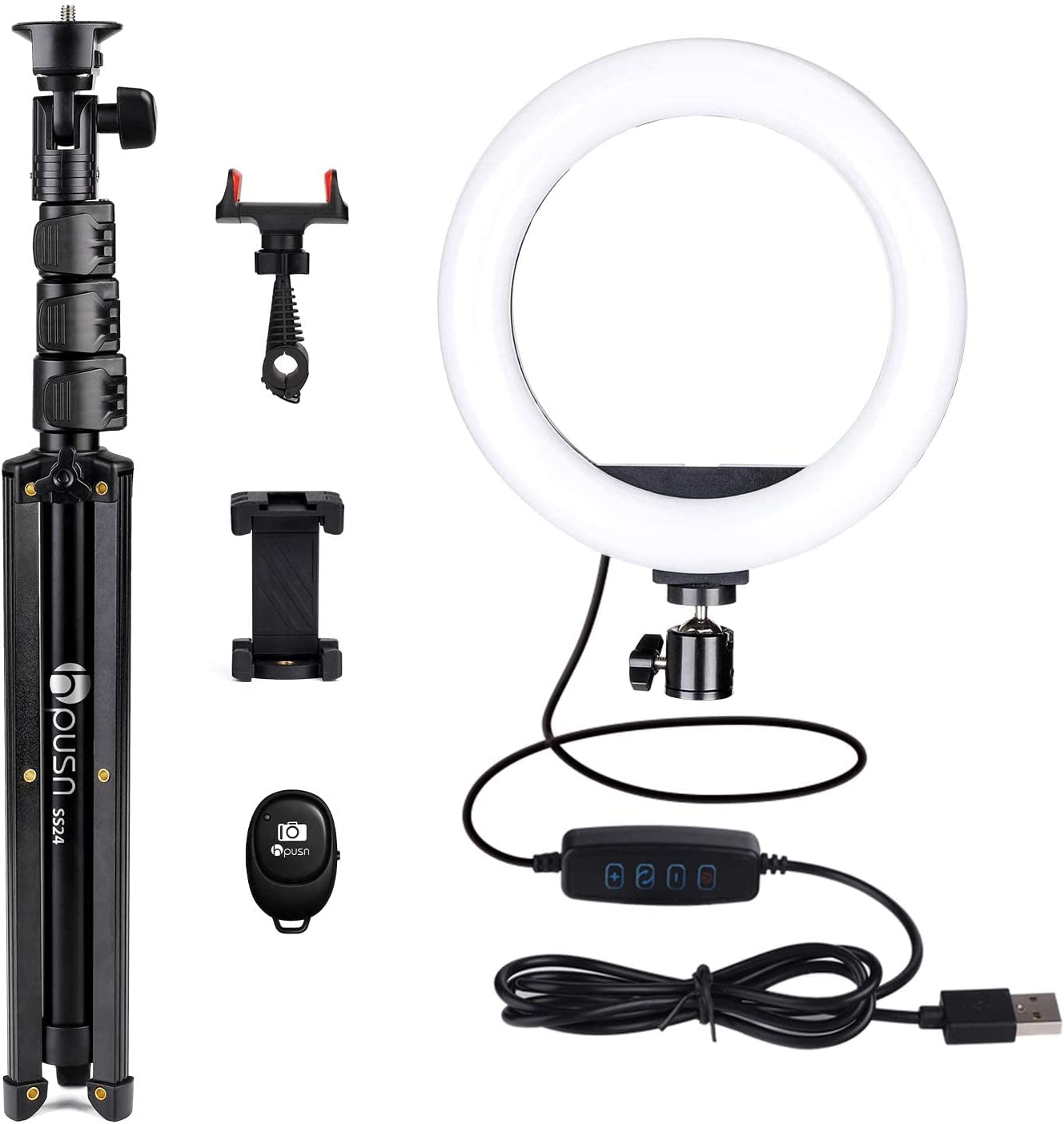 HPUSN Ring Light Tripod:Selfie Ring Light Phone Holder with Dimmable Led Ring Light for Youtube/Live Stream/Makeup/Vlog/Tiktok Compatible with Smartphone HPUSN