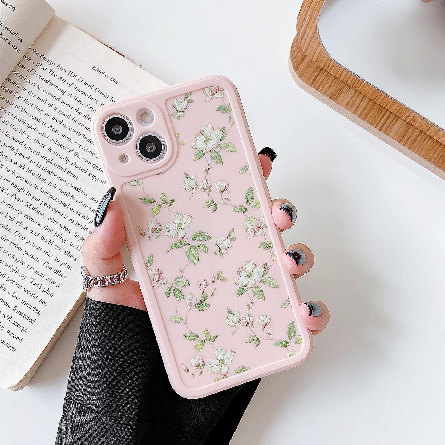 ZTOFERA Compatible with Iphone 13 Case for Girls Women, Floral Flower Pattern Design Silicone Case, Slim Shockproof TPU Protective Bumper Case Cover for Iphone 13,Beige ZTOFERA Pink