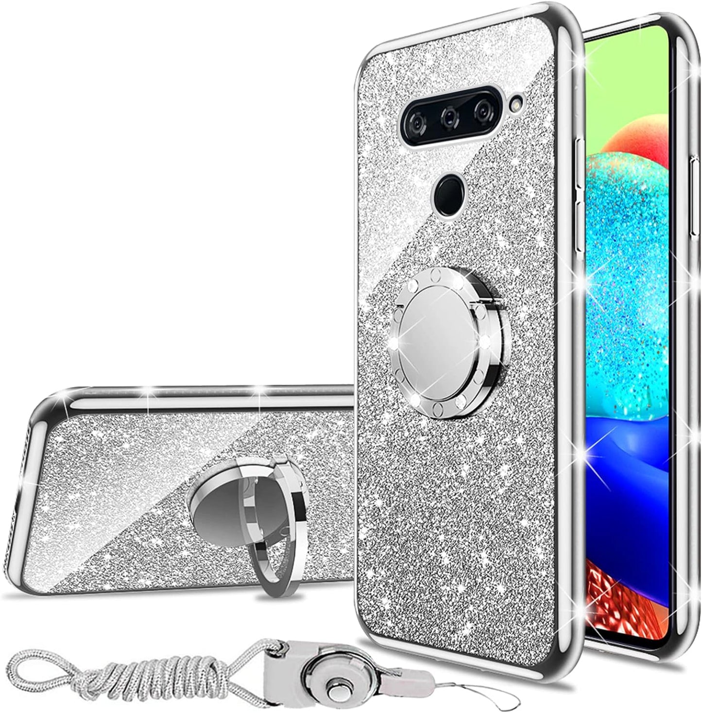 Nancheng for LG V40 Thinq Case (2018), Case for LG V40 Women Glitter Cute Luxury Soft TPU Silicone Clear Cover with Stand Bumper Shockproof Full Body Protection Phone Case - Rose Gold nancheng Silver