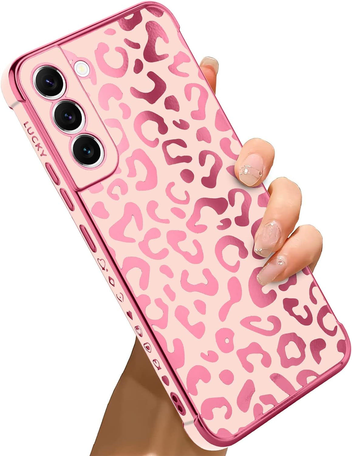 Bonoma for Samsung Galaxy S22 5G Case Leopard Plating Electroplate Luxury Elegant Case Camera Protector Soft TPU Shockproof Protective Corner Cover Galaxy S22 5G Case -White Bonoma Pink