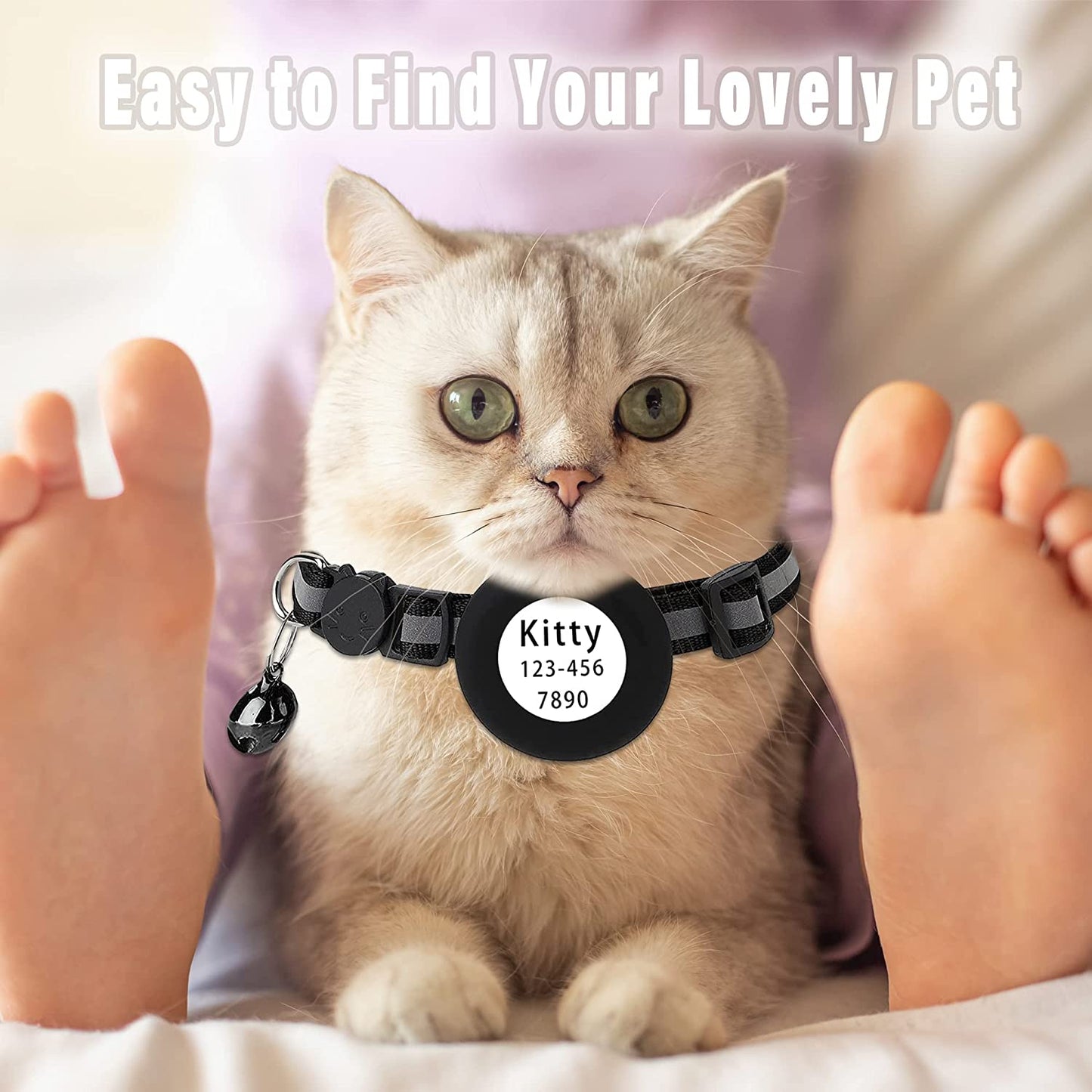 Airtag Cat Collar with Apple Airtag Holder, Safety Buckle, Bell in 3/8 Inch Reflective Lightweight Collar, DIY Pet ID with TPU Airtag Protector on Cute Air Tag Cat Collar Breakaway DEALDONE DIRECT