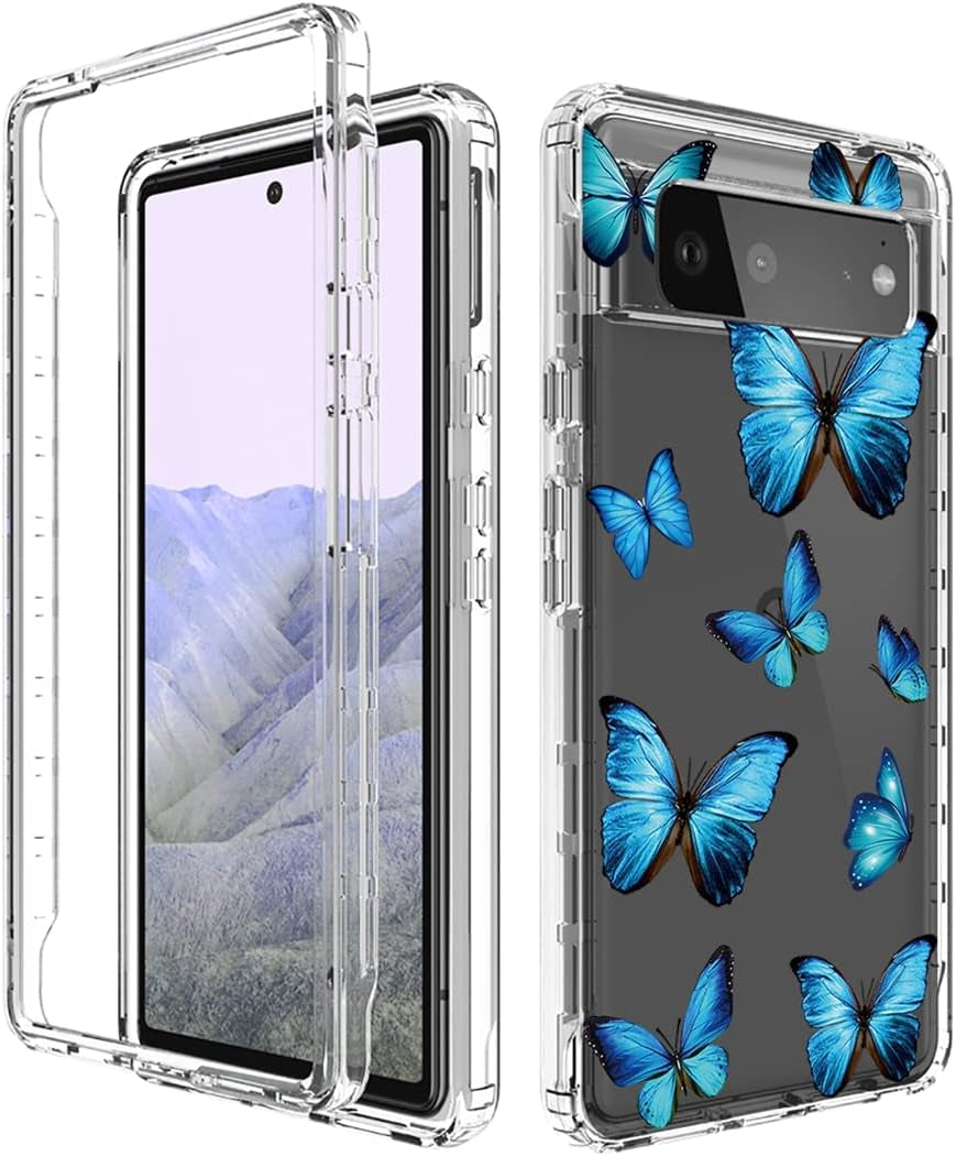 Vokuha Case for Pixel 6 Pro Case,Pixel 6 XL G8VOU Case, Floral Crystal Clear TPU Shockproof Protective Armor Cover for Google Pixel 6 Pro 5G (Flowers & Leaves) Vokuha Butterfly
