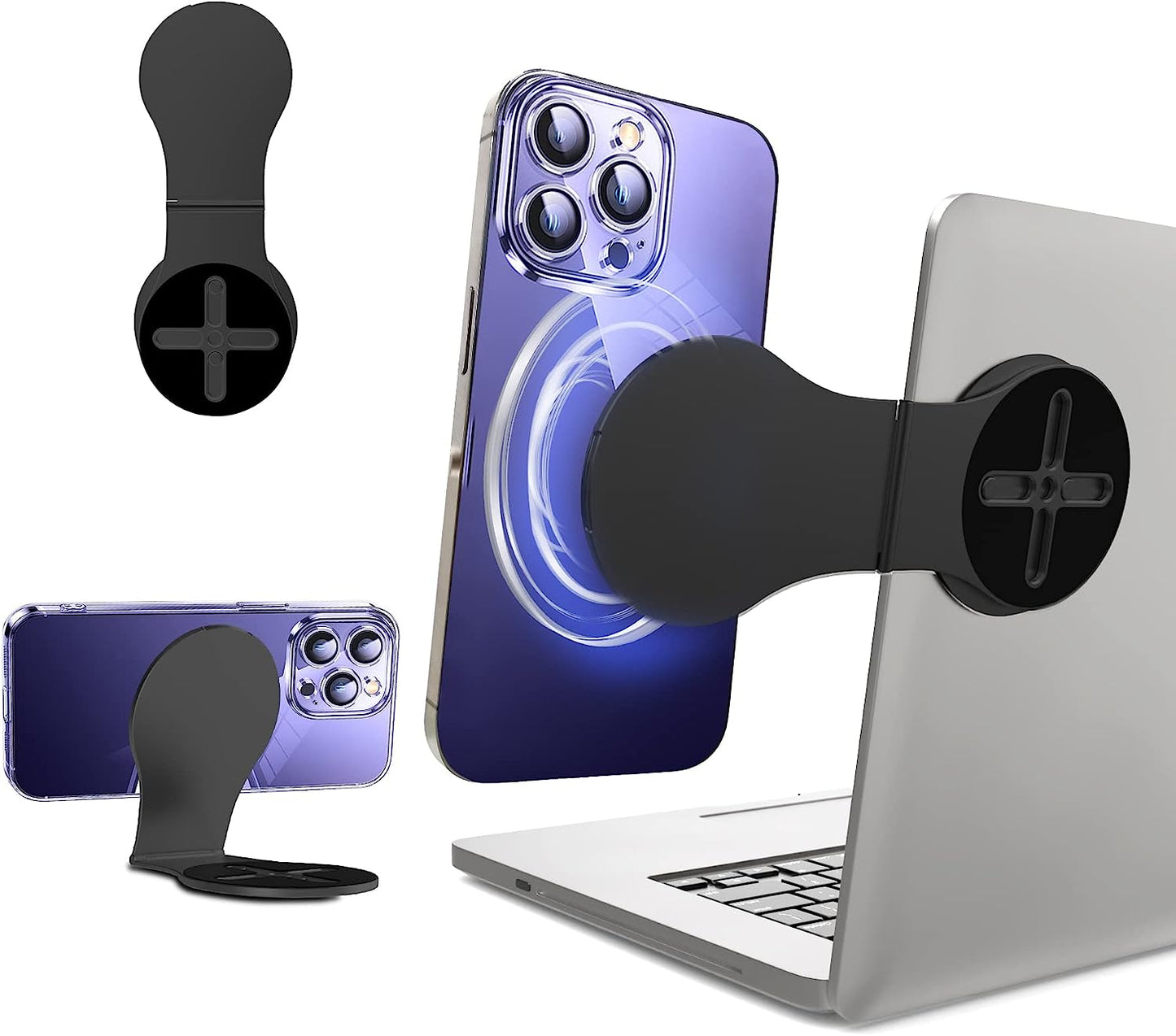 Ubeesize Magnetic Laptop Phone Holder, Adjustable Phone Monitor Side Mount for Iphone 14/13 Series / 12 Pro Max/ 12 Pro/ 12 Mini, Slim Portable Foldable Computer Expansion Bracket, Silver UBeesize Black