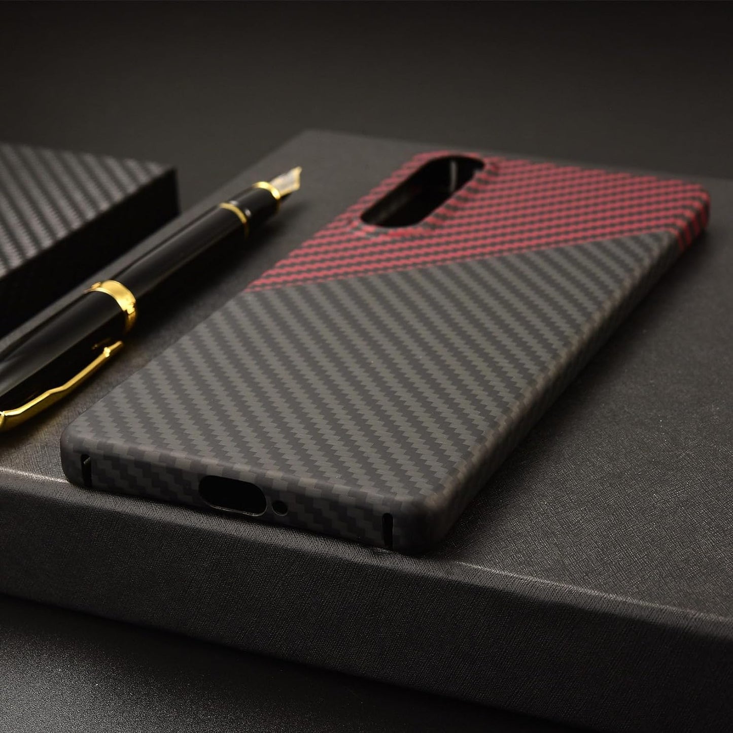 GIMENOHIG Ultra Thin and Lightweight Aramid Carbon Fiber Case for Sony Xperia 1 V (Red Black) GIMENOHIG