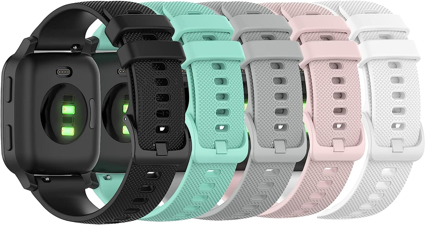 Bands Compatible with Garmin Venu/Venu Sq/Venu Sq Music/Venu Sq 2/Venu 2 plus Band, Soft Silicone Quick Release Straps 20MM Replacement Wristband (Multicolor10-Pack) RuenTech Black/Teal/Pink/White/Gray