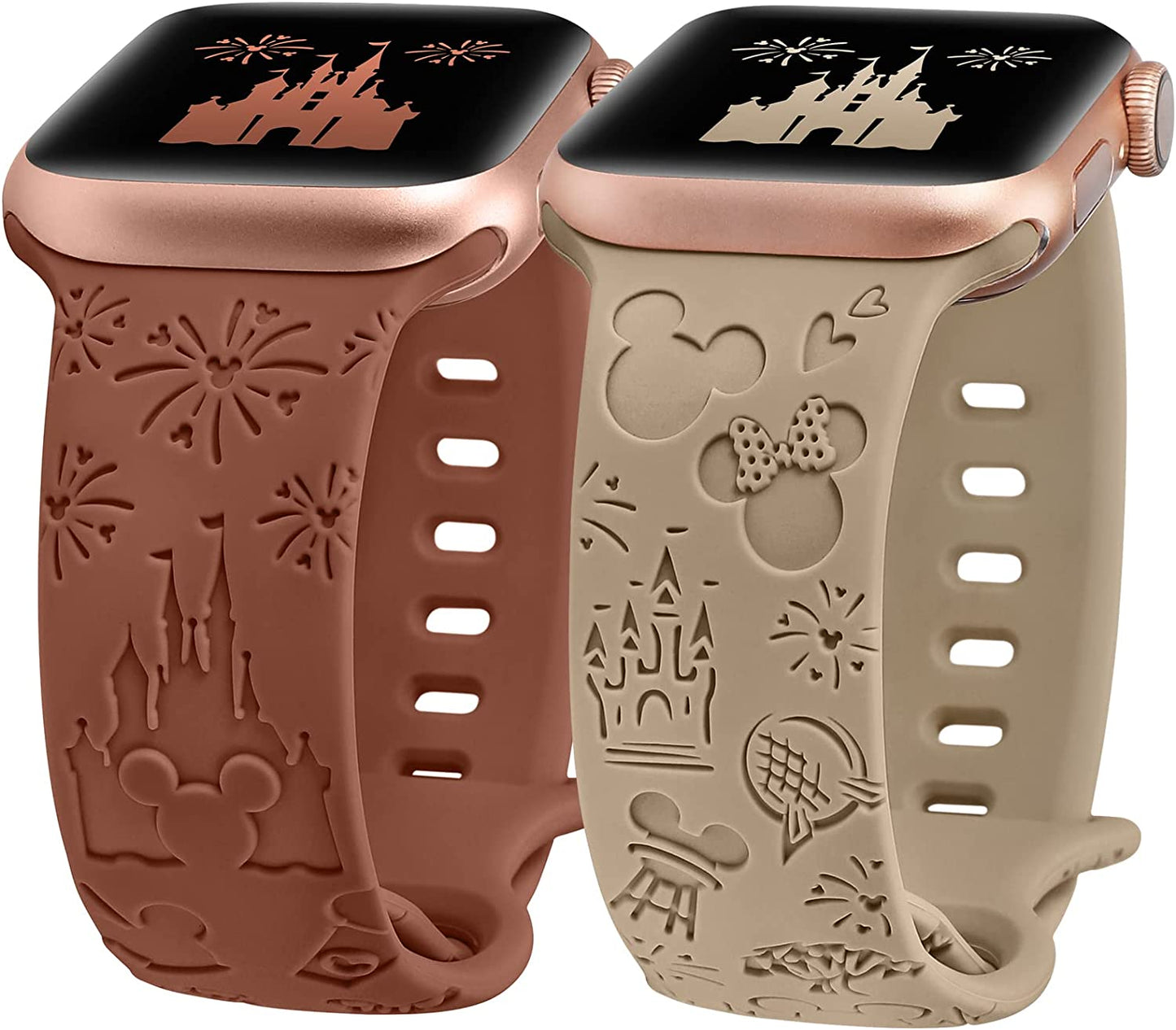 Girovo 2 Packs Cartoon Engraved Bands Compatible with Apple Watch Bands 38Mm 40Mm 41Mm 44Mm 45Mm 42Mm 49Mm Women, Cute Anime Designer Soft Silicone Strap for Iwatch Series 8/7/6/5/4/3/2/1/Se/Ultra Girovo Walnut & Brown 38/40/41mm