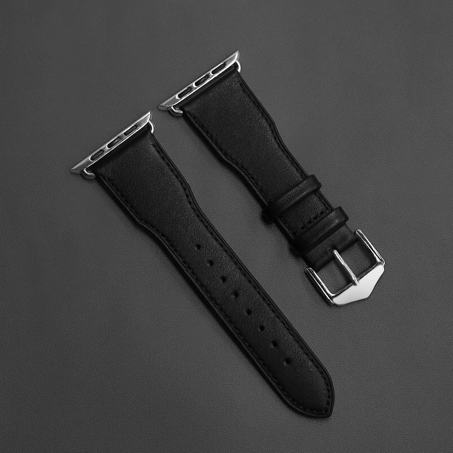 Genuine Leather Watch Bands Compatible with Apple Watch 38Mm 40Mm 41Mm for Men Women Straps Wristband for Iwatch SE & Series 7 6 5 4 3 2 1 Black Band+Silver Adapter N-Hocezyg