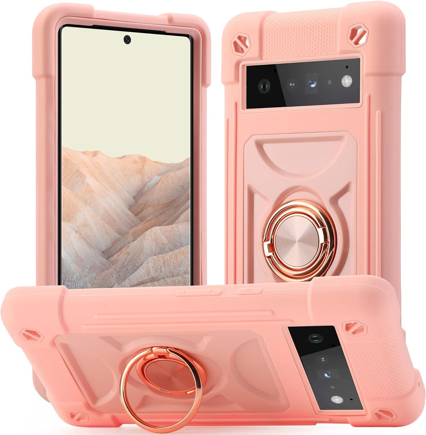 Eaycoul Compatible with Google Pixel 6 Pro Case with Ring Stand, Heavy-Duty Military Grade Shockproof Phone Cover with Magnetic Car Mount for Google Pixel 6 Pro (Rainbow Pink) EayCoul Pink
