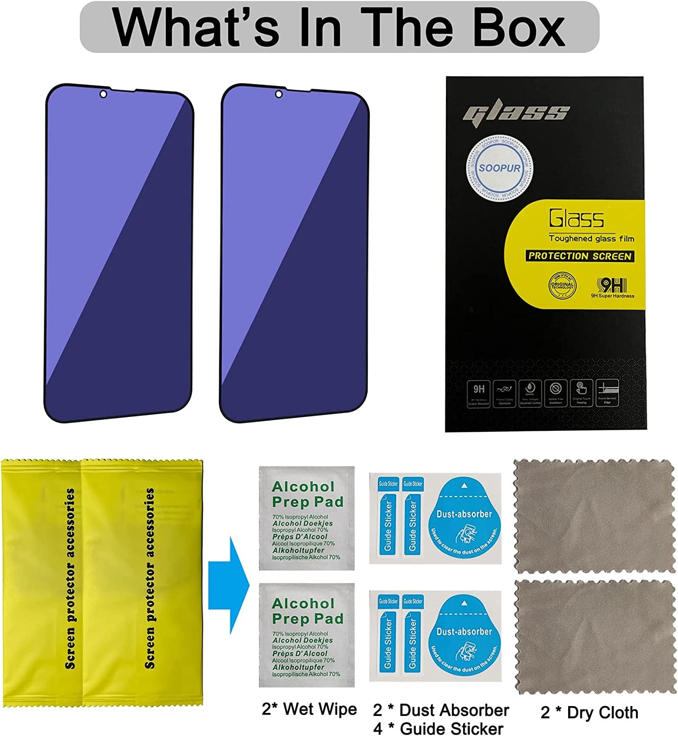 SOOPUR [2 Pack Compatible with Iphone 13 / Iphone 13 Pro/Iphone 14 Anti-Blue Light Privacy Screen Protector 6.1", Scratch Resistant, Anti-Shatter Tempered Glass Film, Rounded Edge Full Coverage SOOPUR