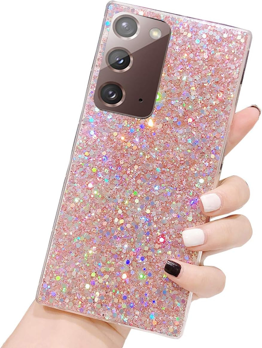 Topwin Galaxy Note 20 5G Glitter Case, Sparkle Bling Shiny Diamond Slim Soft Reflective Clear TPU Rubber Bumper Girl Women Protective Case for Samsung Galaxy Note 20 6.7 Inch 2020 (Silver) Topwin Pink