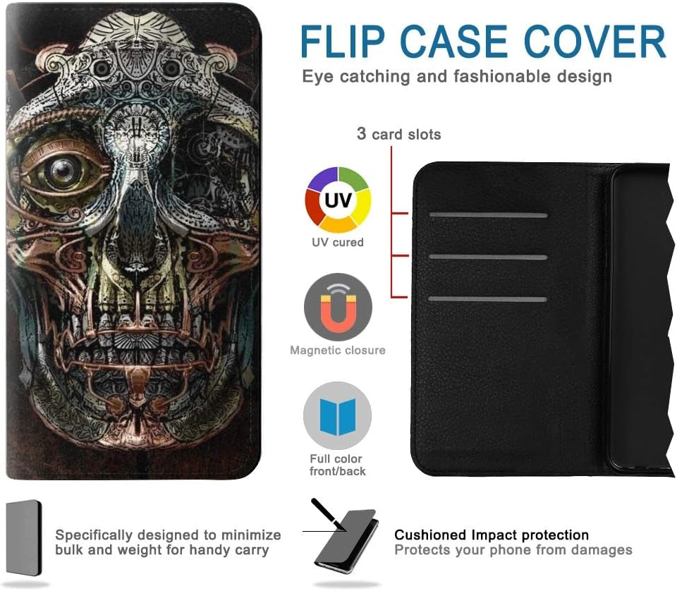 RW1685 Steampunk Skull Head PU Leather Flip Case Cover for LG V30, LG V30 Plus, LG V30S Thinq, LG V35, LG V35 Thinq jjphonecase