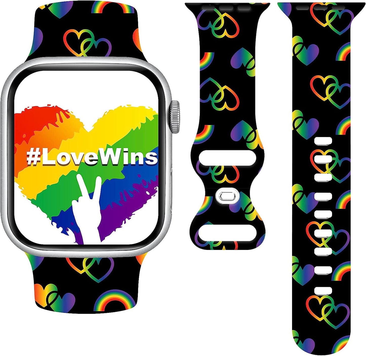 Summer Tropical Floral Watch Band Compatible with Apple Watch 38Mm 40Mm 41Mm 42Mm 44Mm 45Mm, Palm Tree Pattern Silicone Replacement Bands Wristbands Strap Compatible with All Iwatch Series WANSENCE Pride Love-4 38mm/40mm/41mm