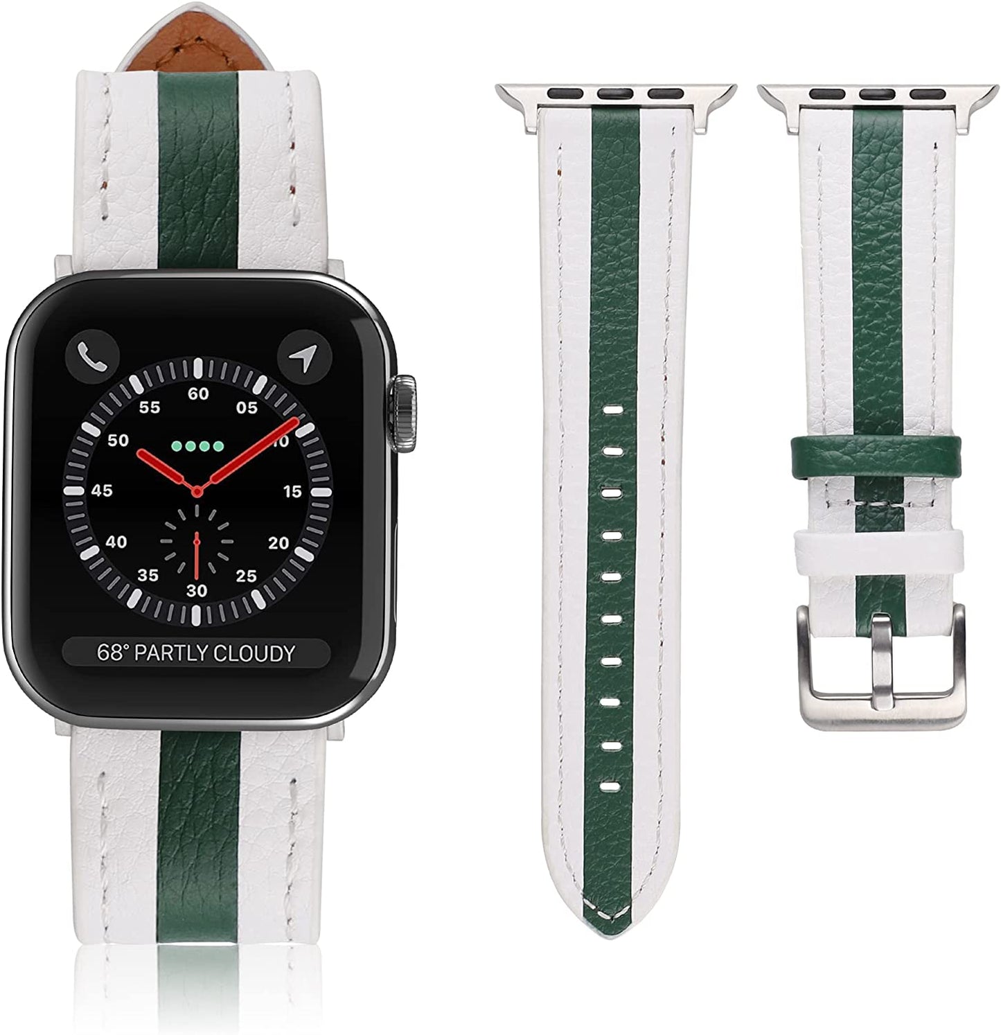 VAKS Compatible with Apple Watch Ultra Leather Band 38Mm 40Mm 41Mm 42Mm 44Mm 45Mm 49Mm for Women Men, Genuine Leather Wristband Replacement Strap for Iwatch Series Ultra/Se2/8/7/6/5/4/3/2/1/Se VAKS White Blue White 38mm / 40mm / 41mm