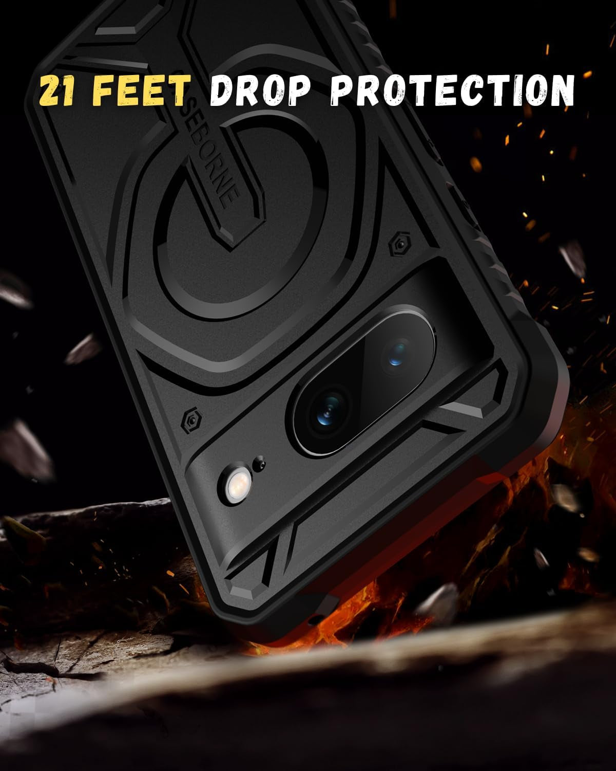 Caseborne Compatible with Google Pixel 8 Protective Case -Compatible with Magsafe, Slim yet Rugged with Tempered Glass Screen Protector and Belt Clip Holster Black CaseBorne