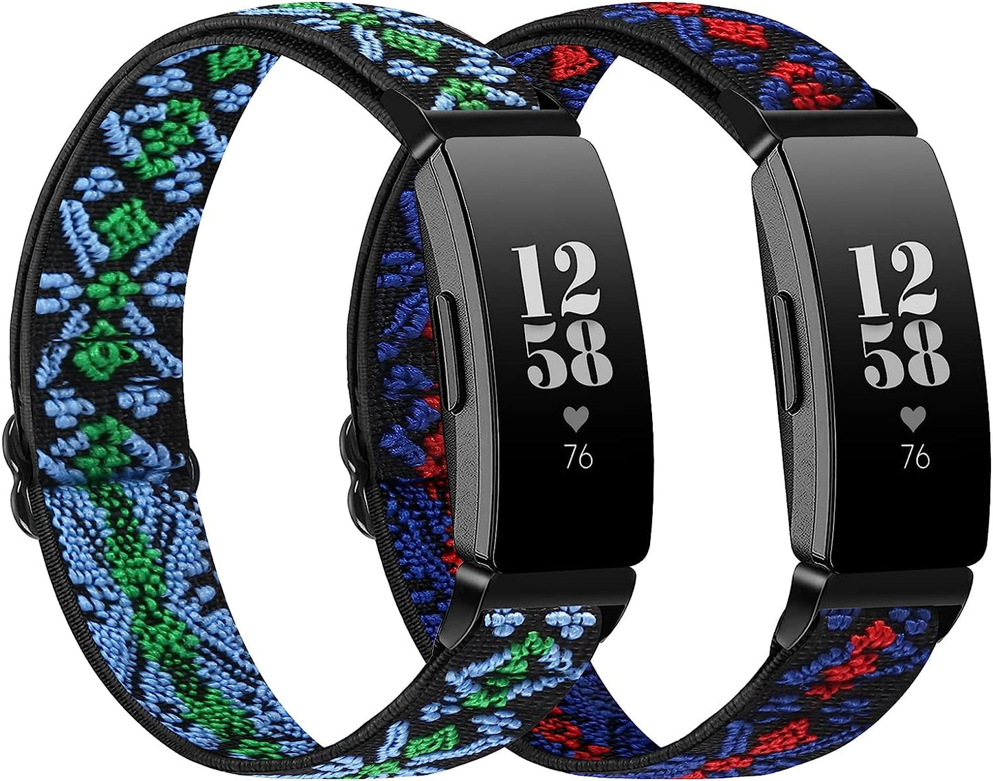 XFYELE Elastic Nylon Band Compatible with Fitbit Inspire 2/ Inspire/Inspire Hr/Inspire Ace 2/ Inspire Ace 3,Adjustable Stretch Breathable Nylon Sport Loop Replacement Strap for Women Men XFYELE BohemianBlue-BohemianRed