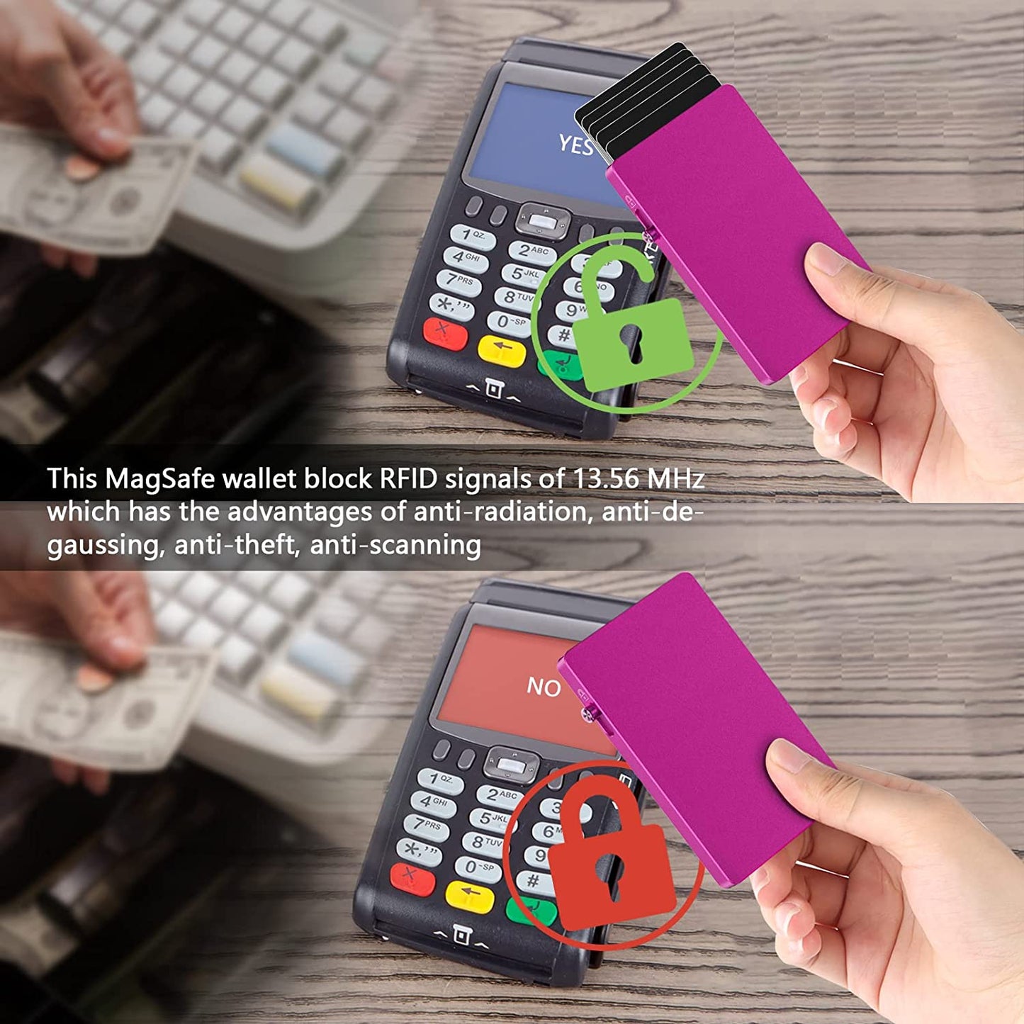 Magnetic Card Wallet Holder for Magsafe,Slim Metal Wallet Card Holder,Eject Credit Card with One Click Prevent Theft Locking Cards Function ,Card Holder for Phone Case Compatible with All Type Phone SMRA