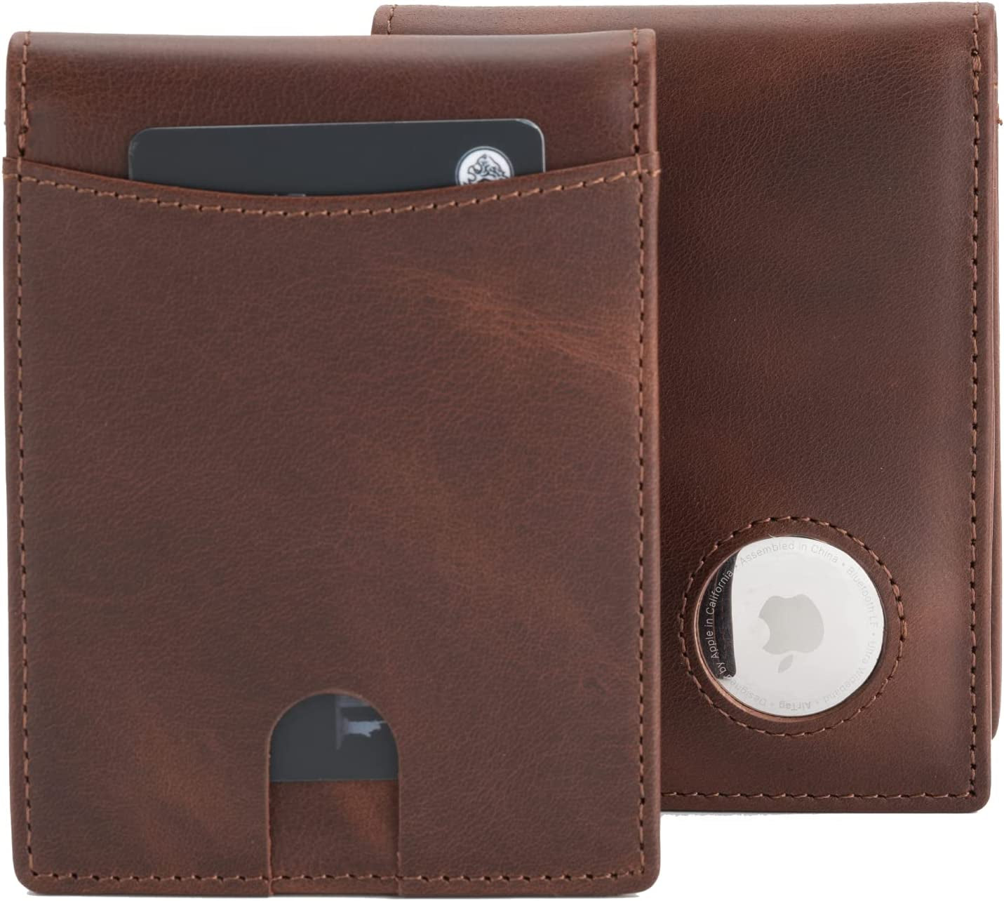 HLHGR Airtag Wallet Men Genuine Leather Cash Credit Card Bifold Wallet RFID Blocking with Airtag Case Holder Front Pocket for Apple Air Tag( Airtag Not Inside) (Leather, Black) HLHGR Brown-Bifold-new