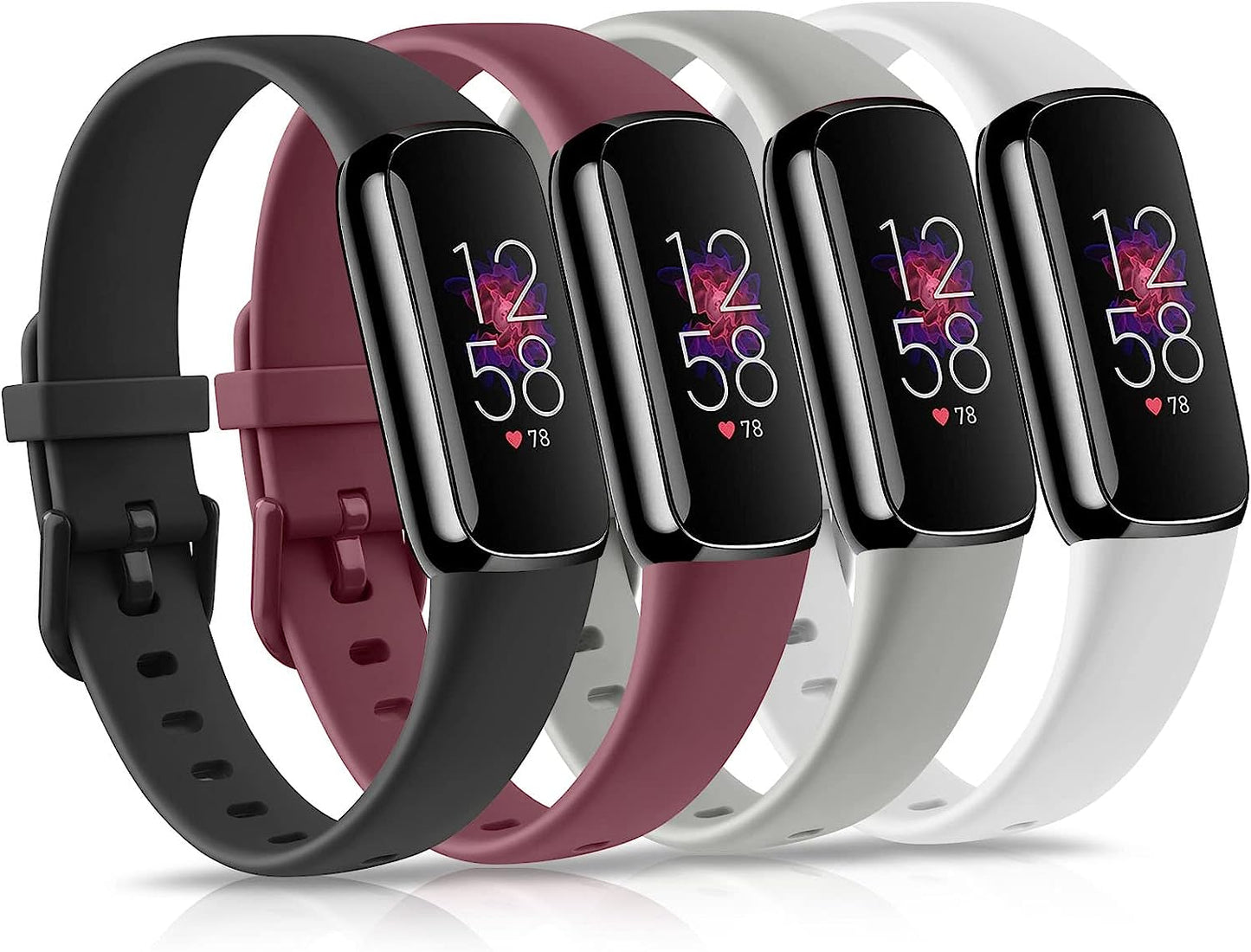 4 Pack Bands for Fitbit Luxe Bands, Soft Silicone Wristband Replacement Strap for Fitbit Luxe/Luxe Special Edition Fitness Tracker Women Men (Small, Black/Wine Red/Navy Blue/Grey) Amzpas Wine Red/Black/White/Grey Small